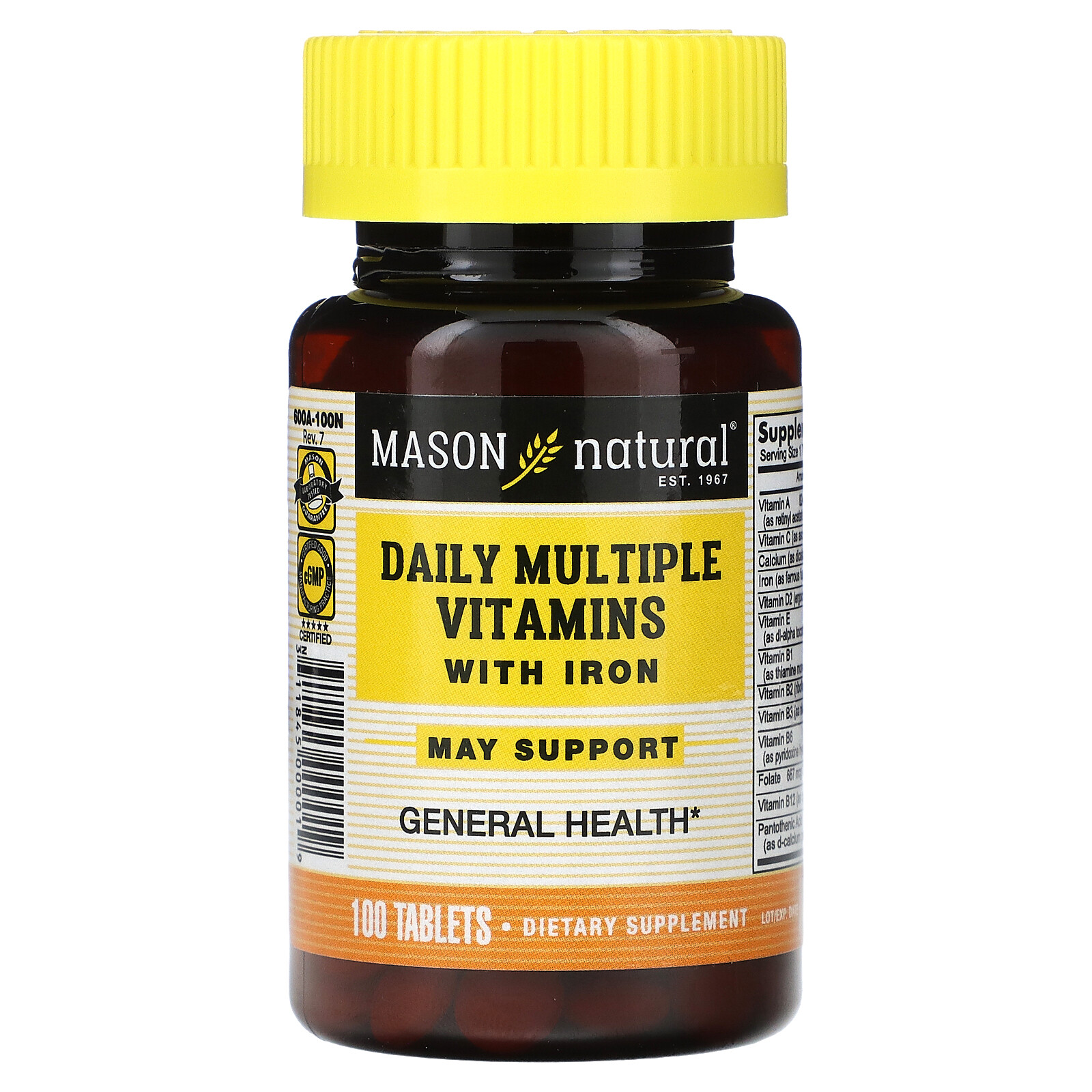Daily Multiple Vitamins With Iron, 100 Tablets