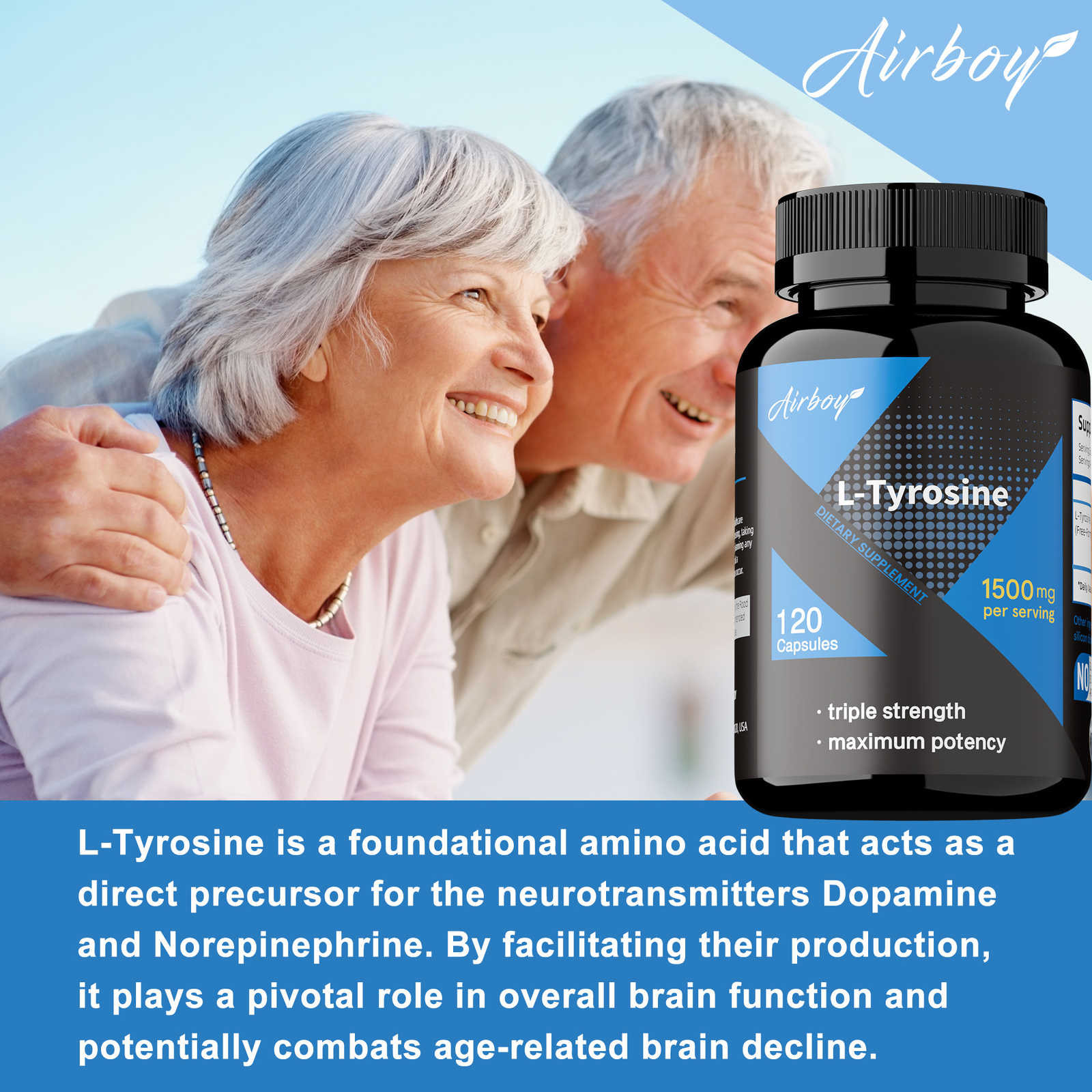 L-Tyrosine 1500mg – Support Synthesis of Brain,Neurotransmitters, Non-GMO