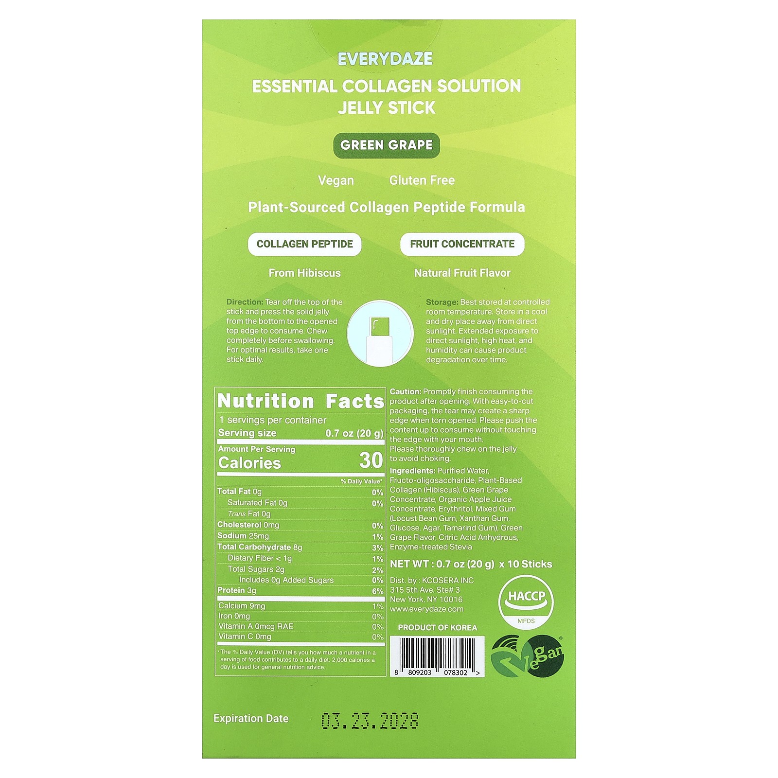Essential Collagen Solution Jelly Stick, Green Grape, 3,000 mg, 10 Sticks, 0.7