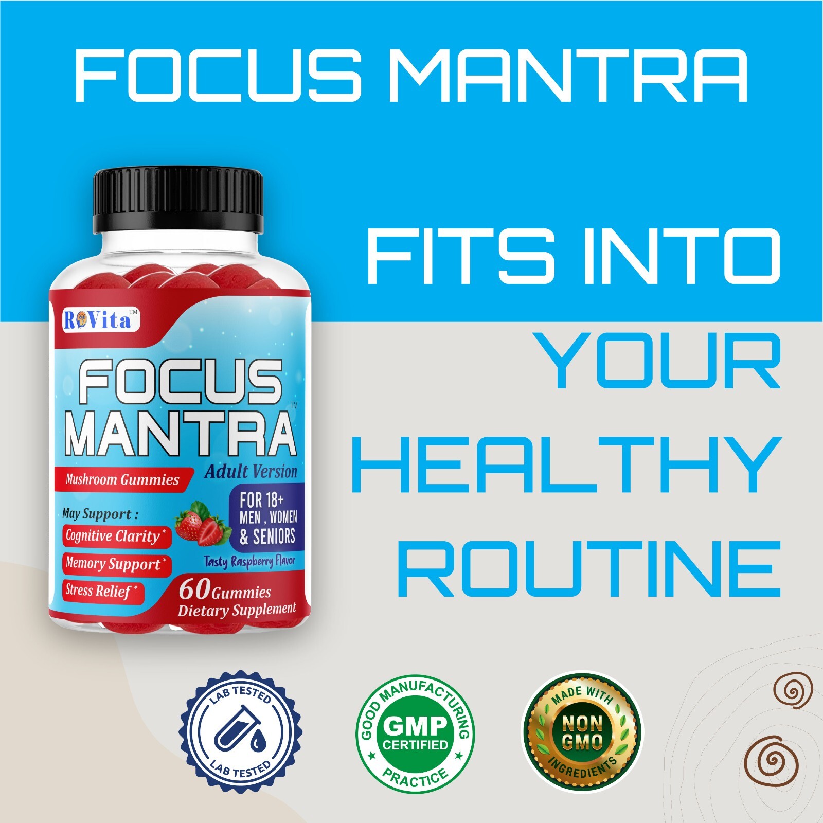 Mushroom Gummies | Brain Supplement for Memory & Focus | 60Gummy | Focus Mantra