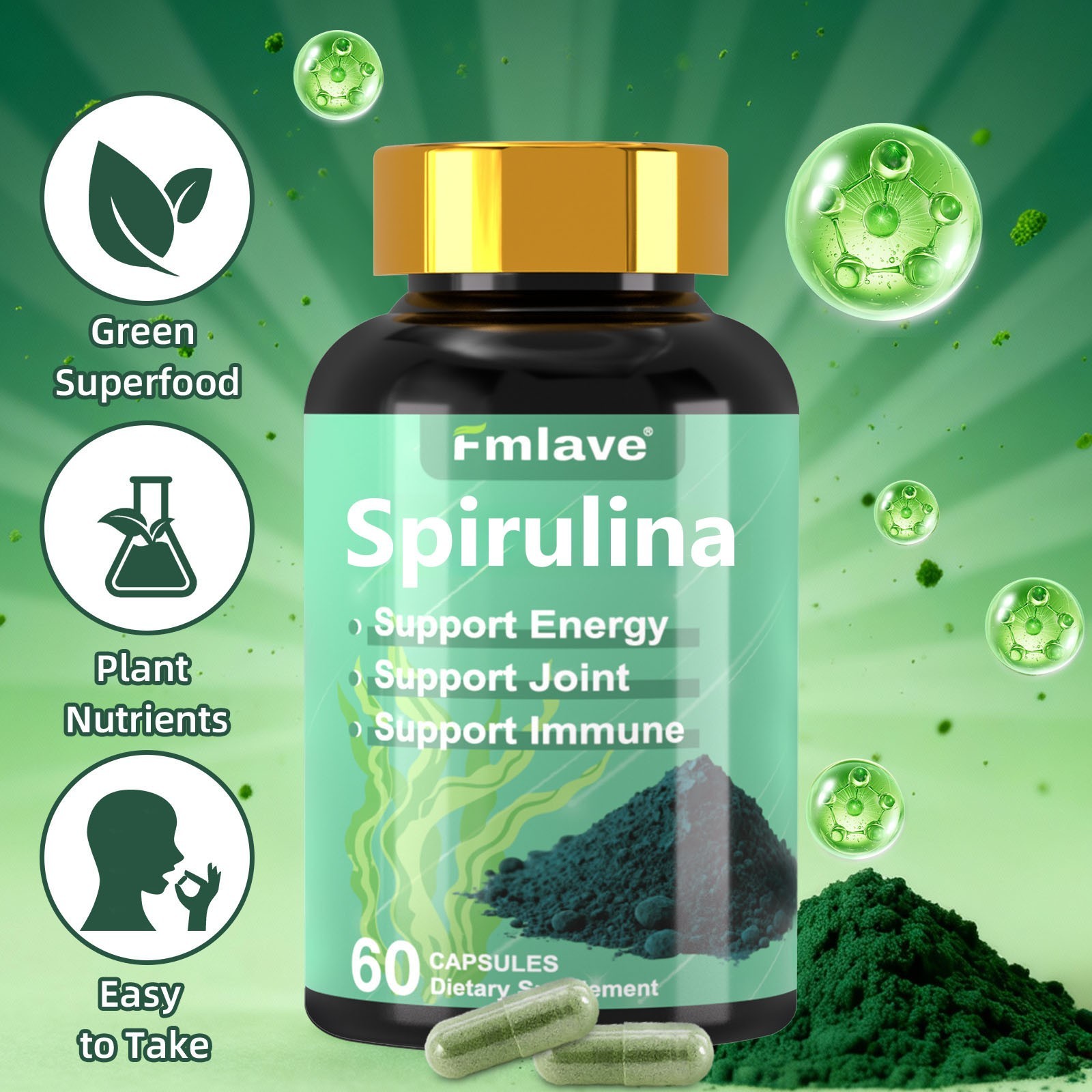 Blue Green Algae Supplement Stem Cell Activator 250mg Repair Damage Cells 60caps