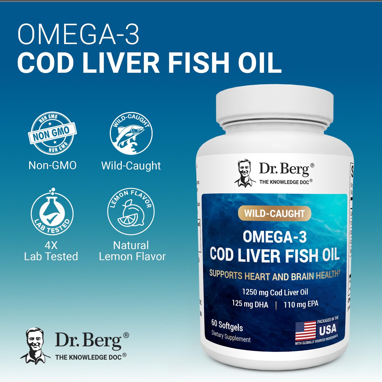 Dr. Berg Omega3 Cod Liver Fish Oil 60 Softgels – WildCaught Icelandic Cod – O…