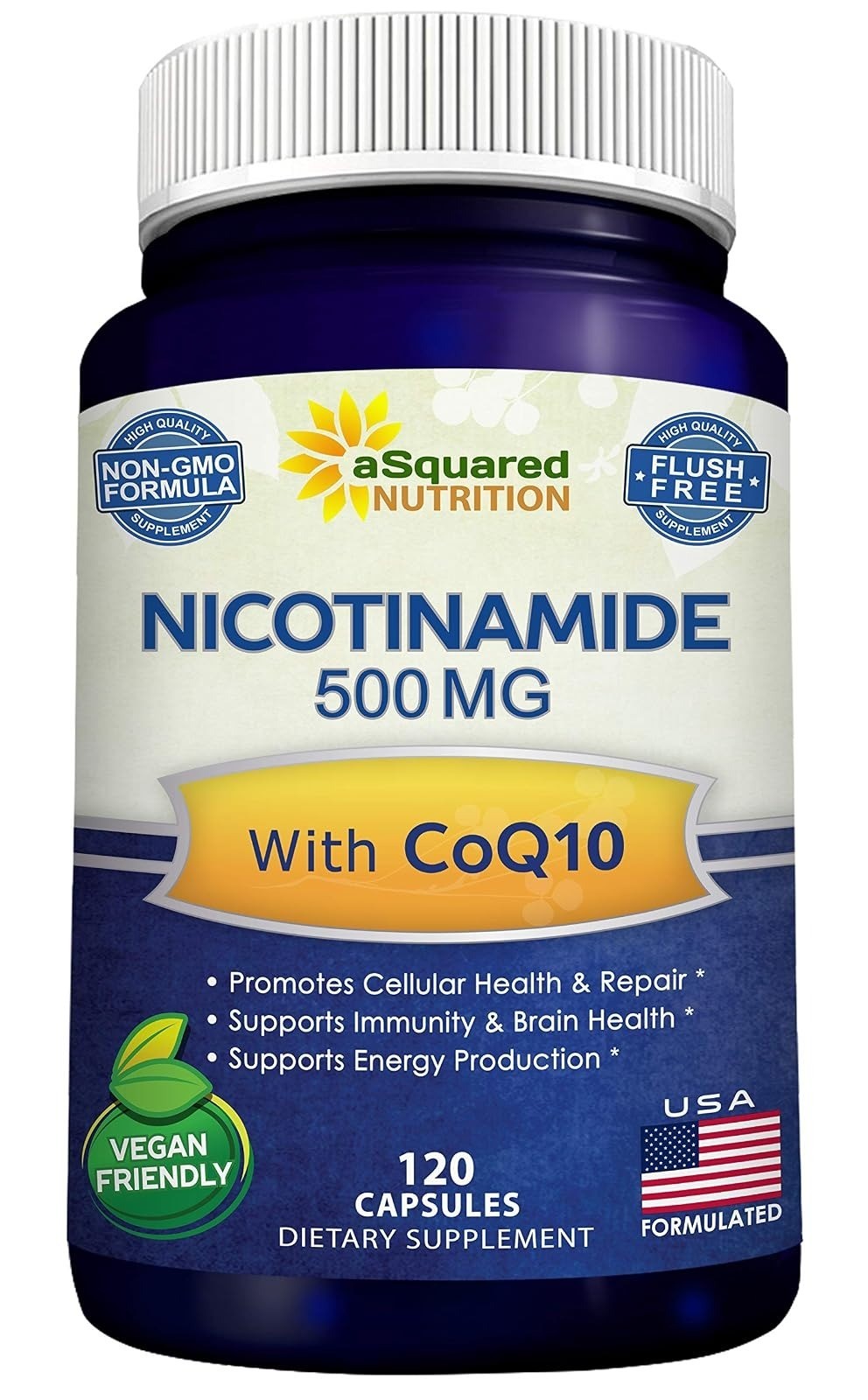 aSquared Nutrition Nicotinamide with CoQ10 120 Capsules – Vitamin B3 500mg