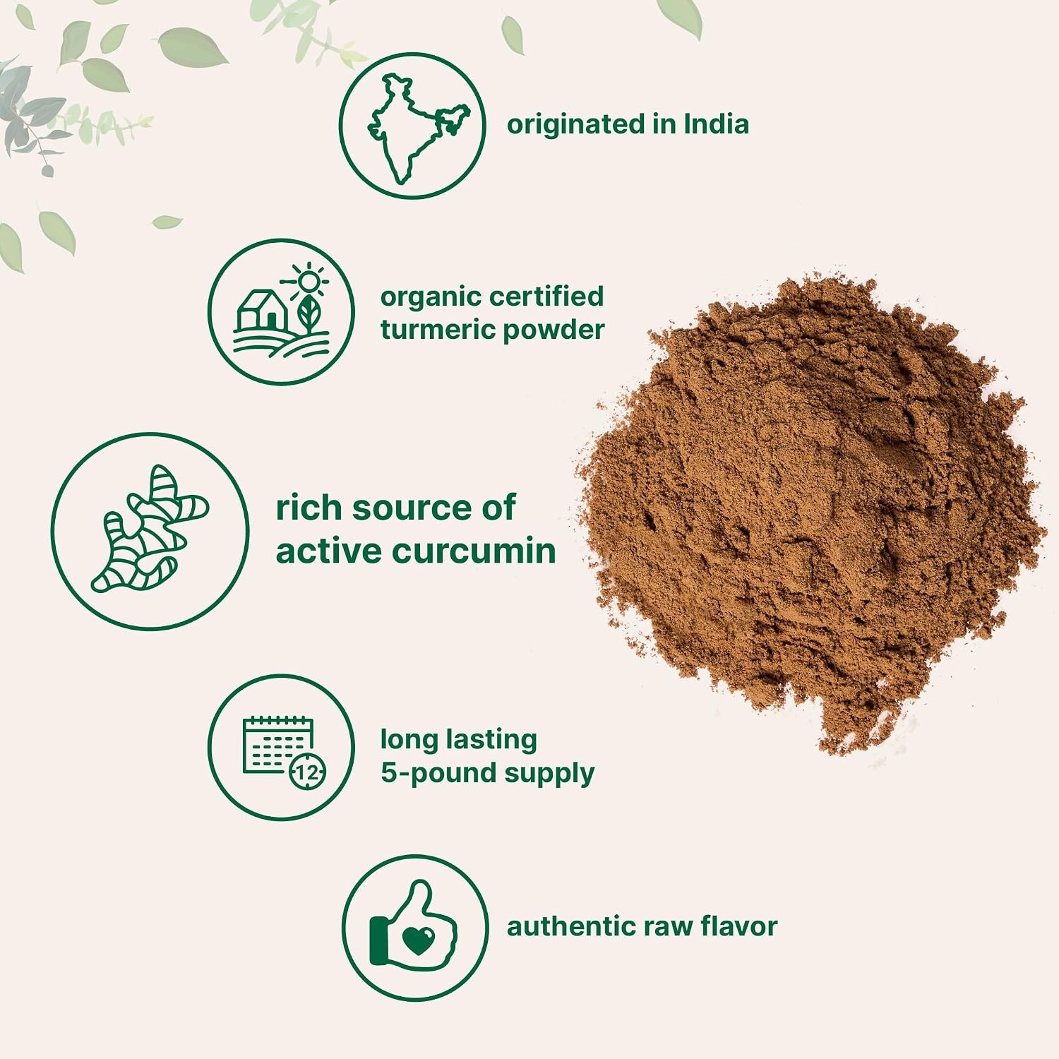 Organic Turmeric Powder, 5 Pounds | Rich in Active Curcumin | Pure Turmeric Supp