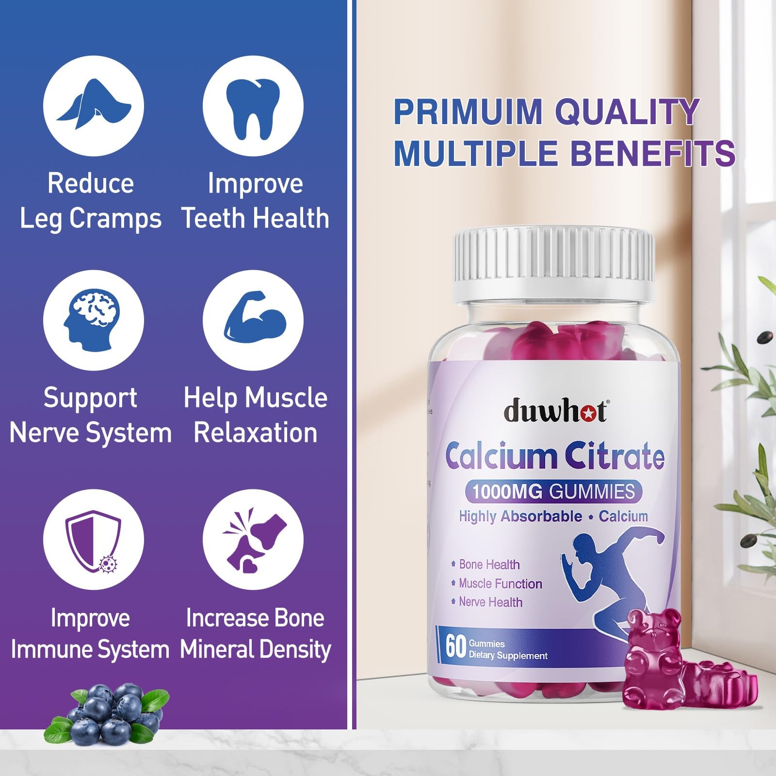 duwhot Calcium Citrate Gummies, Chewable 1 Count (Pack of 60)