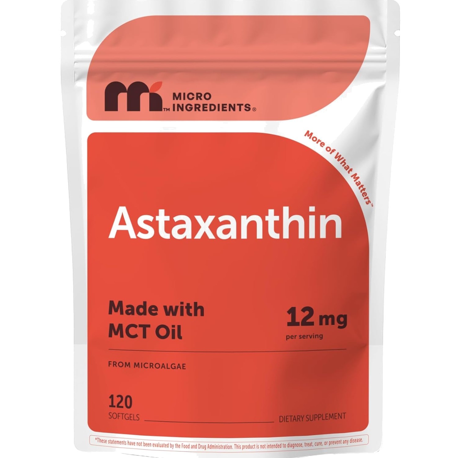 Astaxanthin Softgels 12mg with MCT Oil 120 Count Natural Microalgae Supplement