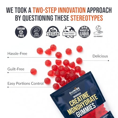 Creatine Monohydrate Gummies 5000mg Strawberry Sugar Free Vegan 120ct