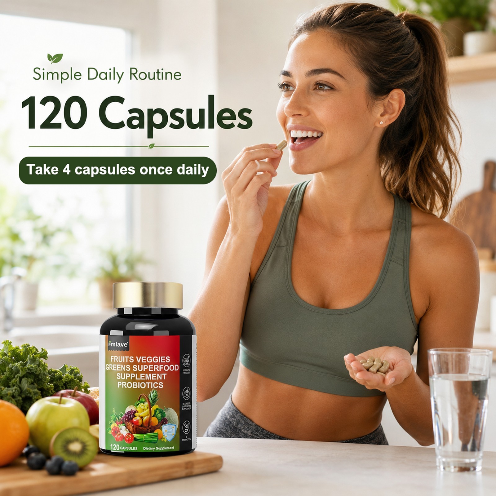 Fruits and Veggies Supplement | 120 Capsules | Non-GMO Vitamin Greens Probiotics