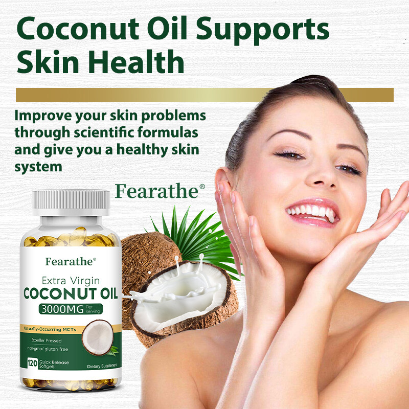 Coconut Oil Capsules (3000mg) 30 To 120 Caps – Gluten Free and Non-GMO