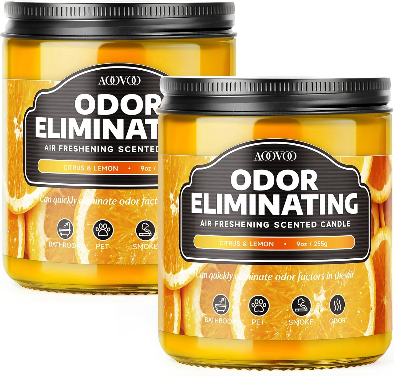 Citrus & Lemon 2 Pack Odor Eliminating Highly Fragranced Candle – Eliminates 95%