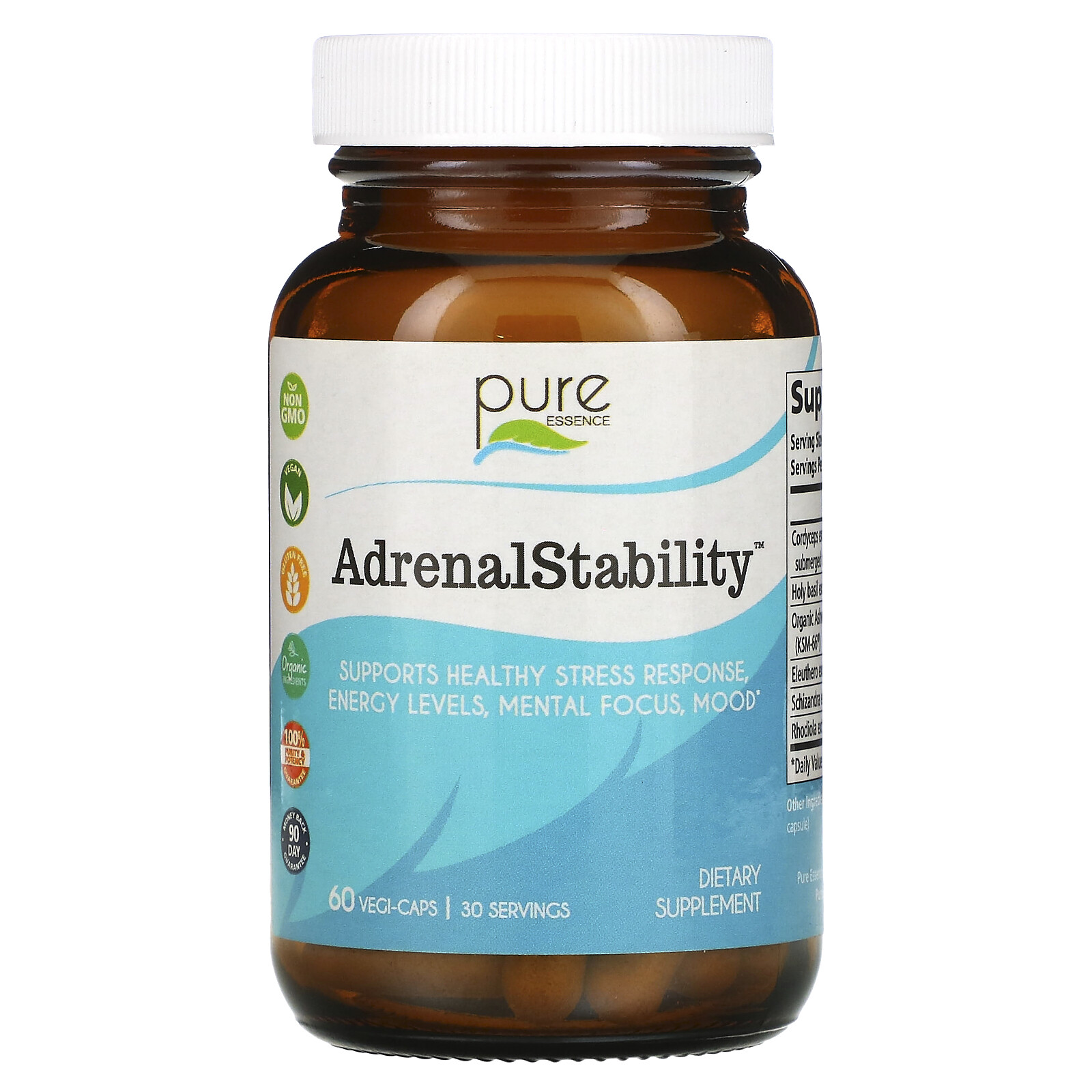Pure Essence AdrenalEssence 60 Veggie Caps Dairy-Free, Gluten-Free, No
