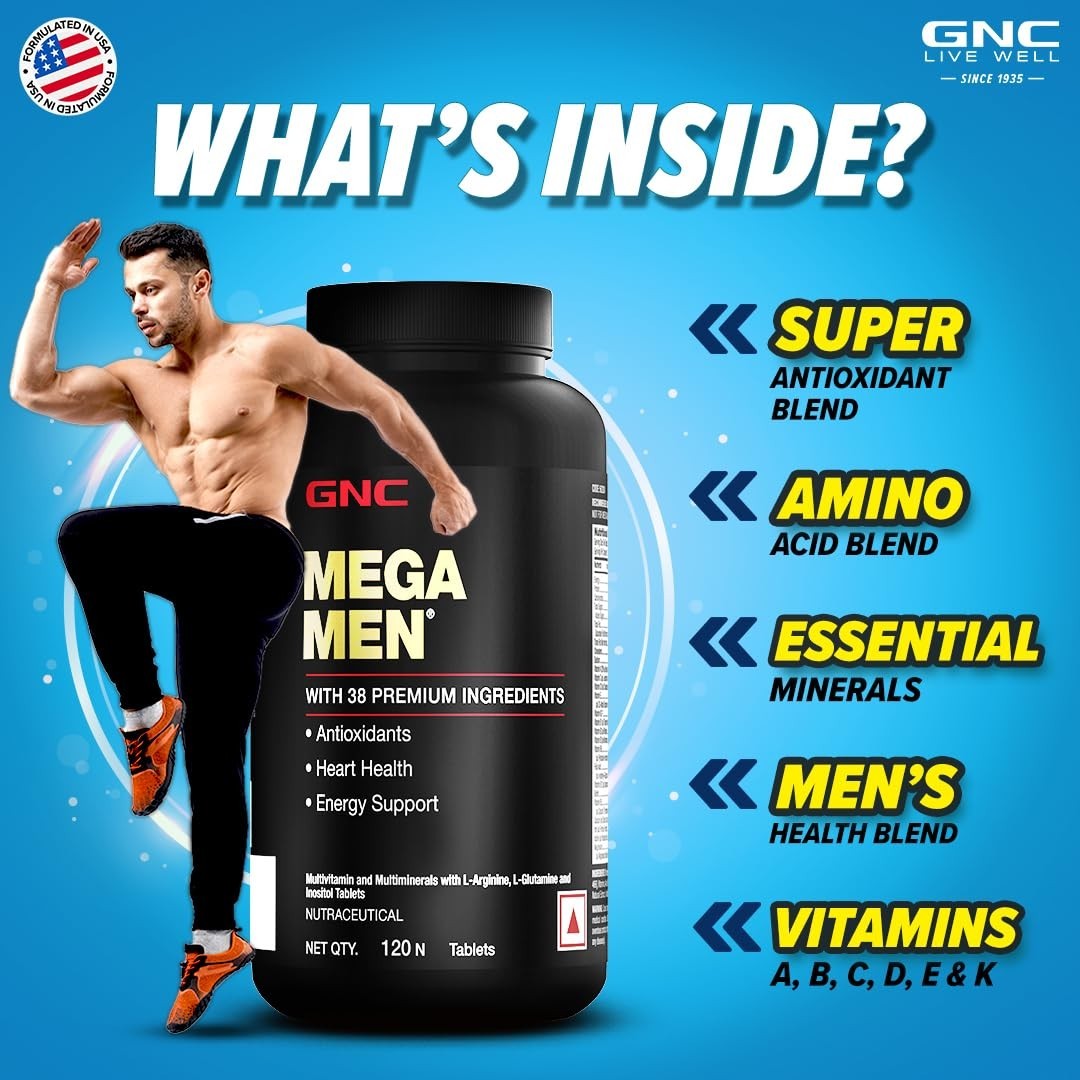 GNC Mega Men Multivitamin One Daily Multivitamin 120 Tablets Formulated In USA