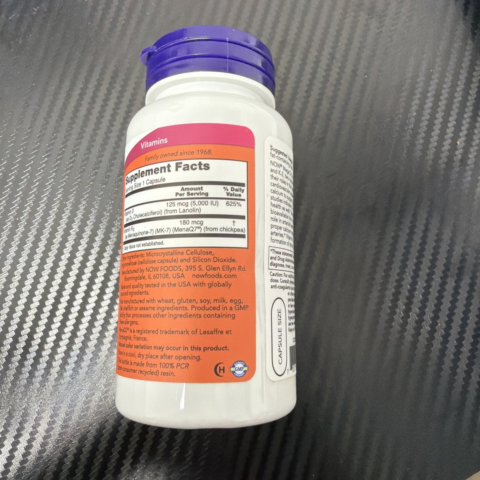 Now Foods Mega D3 & MK-7, 5000 IU/180 mcg. 120 Capsules, Exp 12/2027.