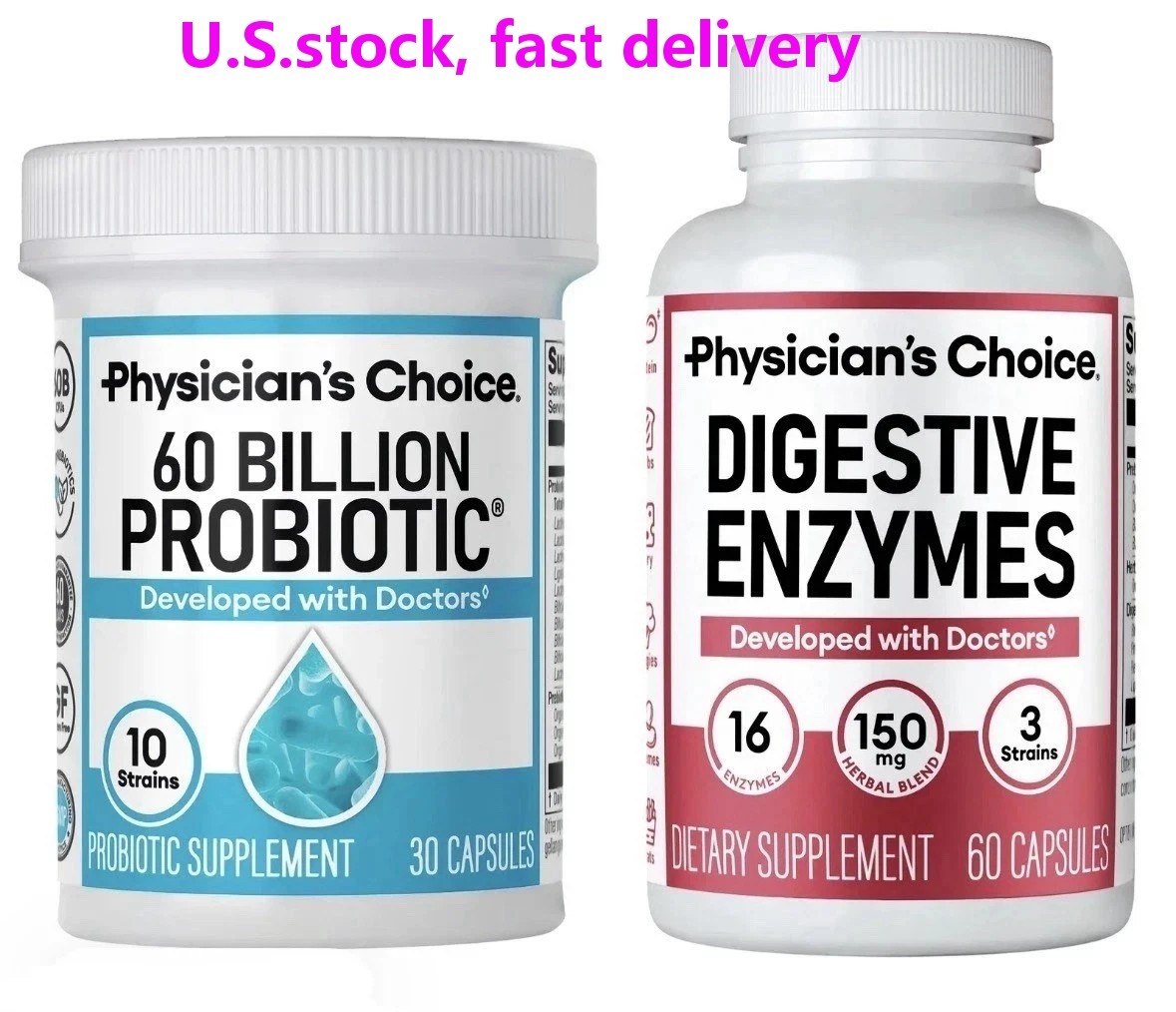 Physician’s Choice 60 Billion Probiotic & Digestive Enzymes Bundle USA SELLER-+