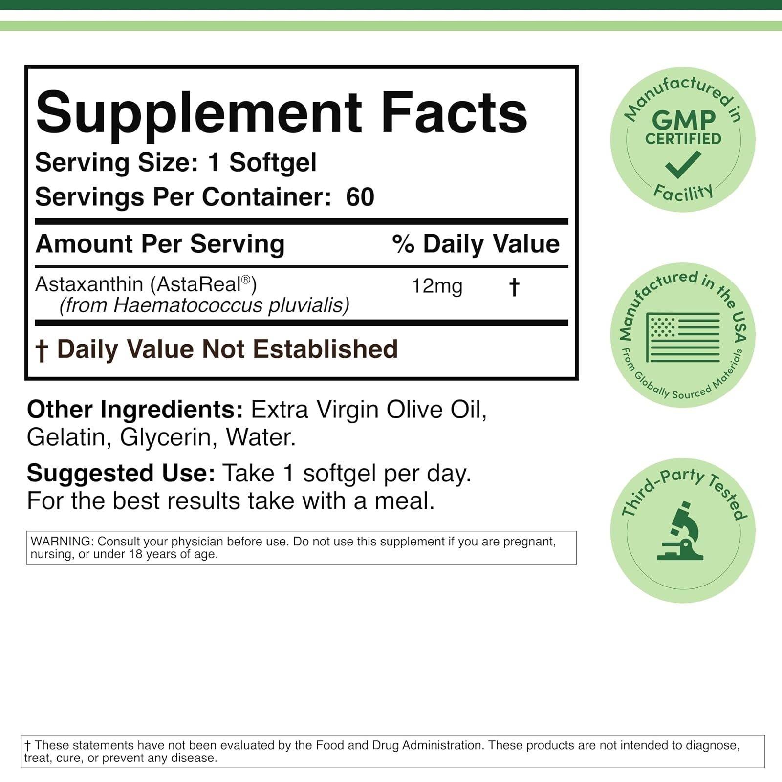 Double Wood Astaxanthin 12mg – Triple Strength Softgels, 60 Count