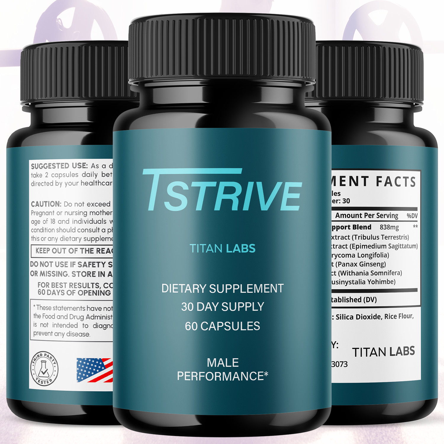 (2 Pack) Tstrive Advanced Male Support Performance Supplement 120 Capsules