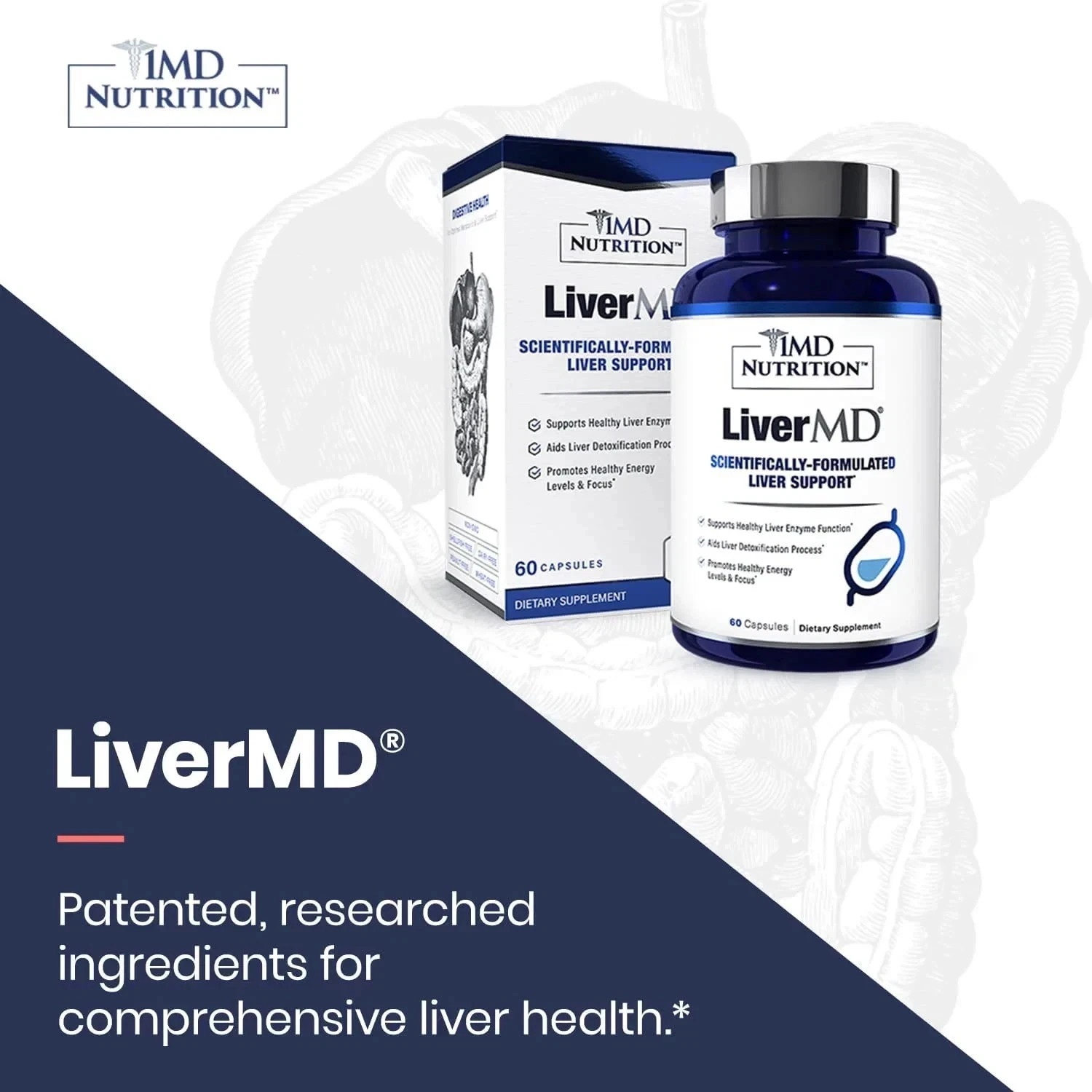 3 Packs 1MD Nutrition LiverMD – Liver Support Supplement 180 Capsule Exp 01/2028