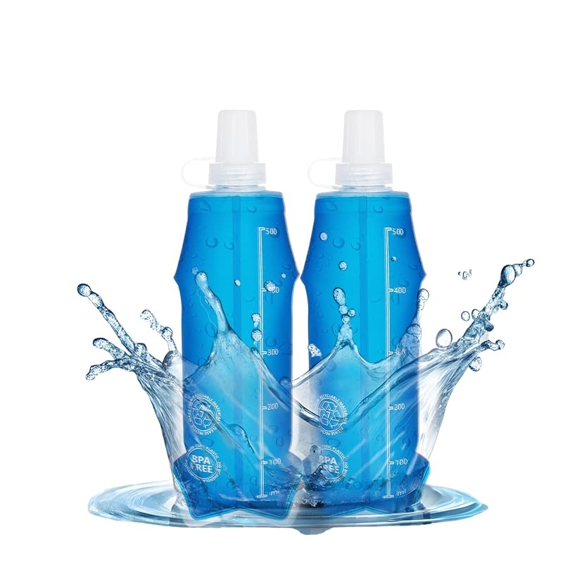 2 Pack Collapsible Water Bottle 500ml – BPA-Free Foldable Soft 500 ml, blue