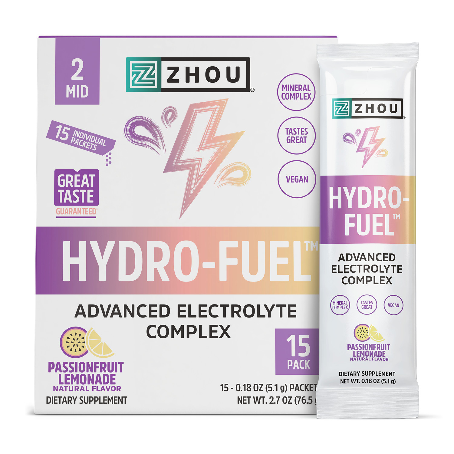 ZHOU Hydro-Fuel Electrolytes Powder Stick Packs, Pre/Post Workout Hydration