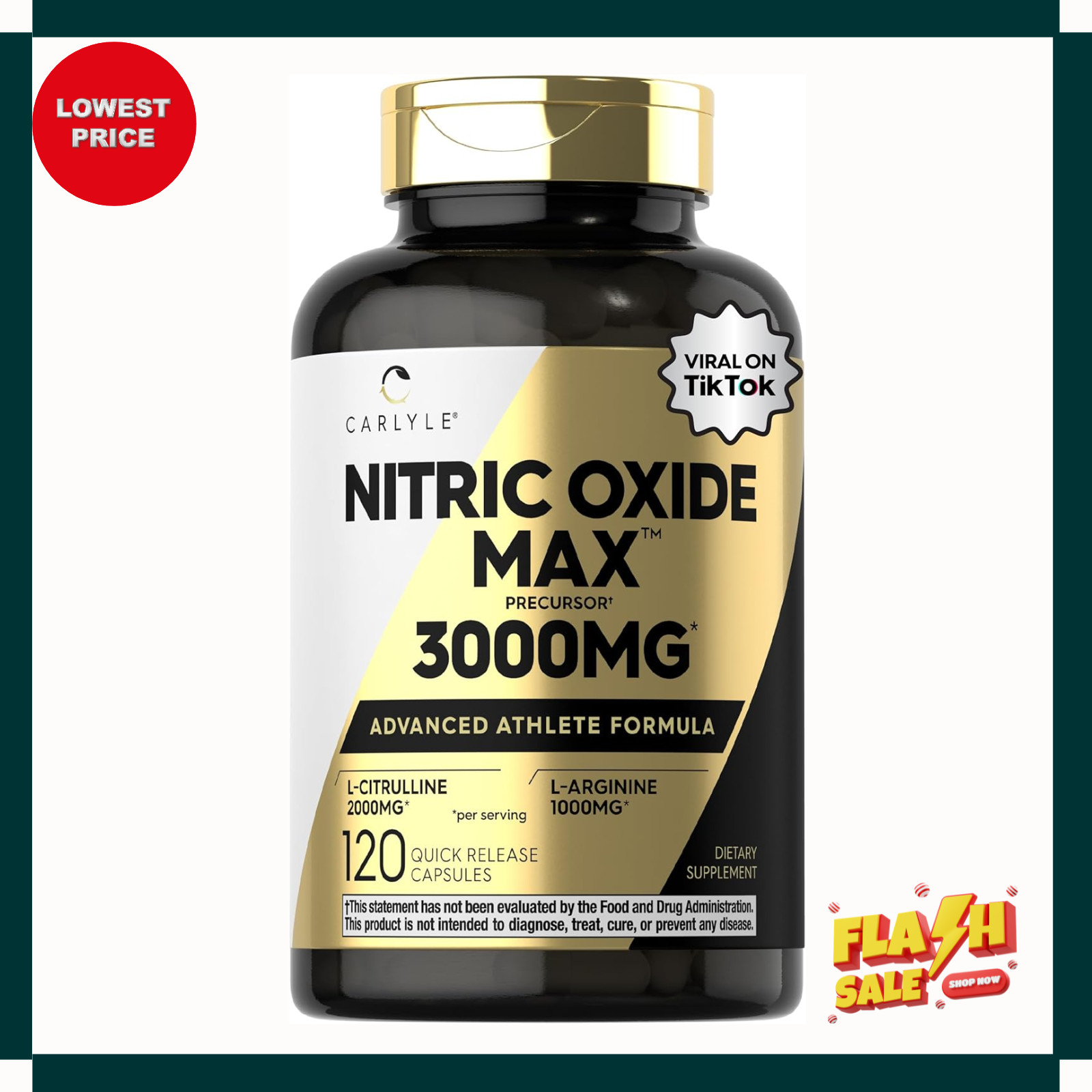 Nitric Oxide Supplement 3000mg 120 Capsules L-Arginine L-Citrulline Men Women