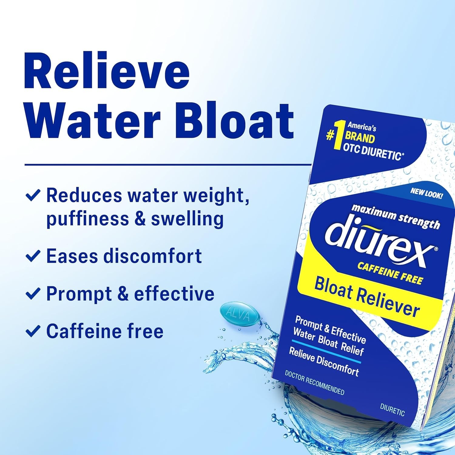 Water Pills Diuretic Bloat Relief Weight Loss Caffeine Free Max 48 Pack