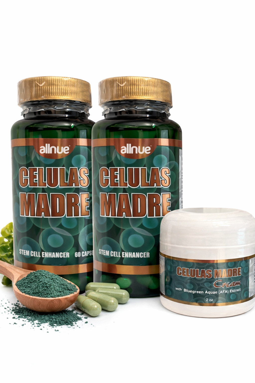 Celulas Madre Stem Cell Enhancer 120 Capsules + Cream 2oz AFA Extract Combo Pack