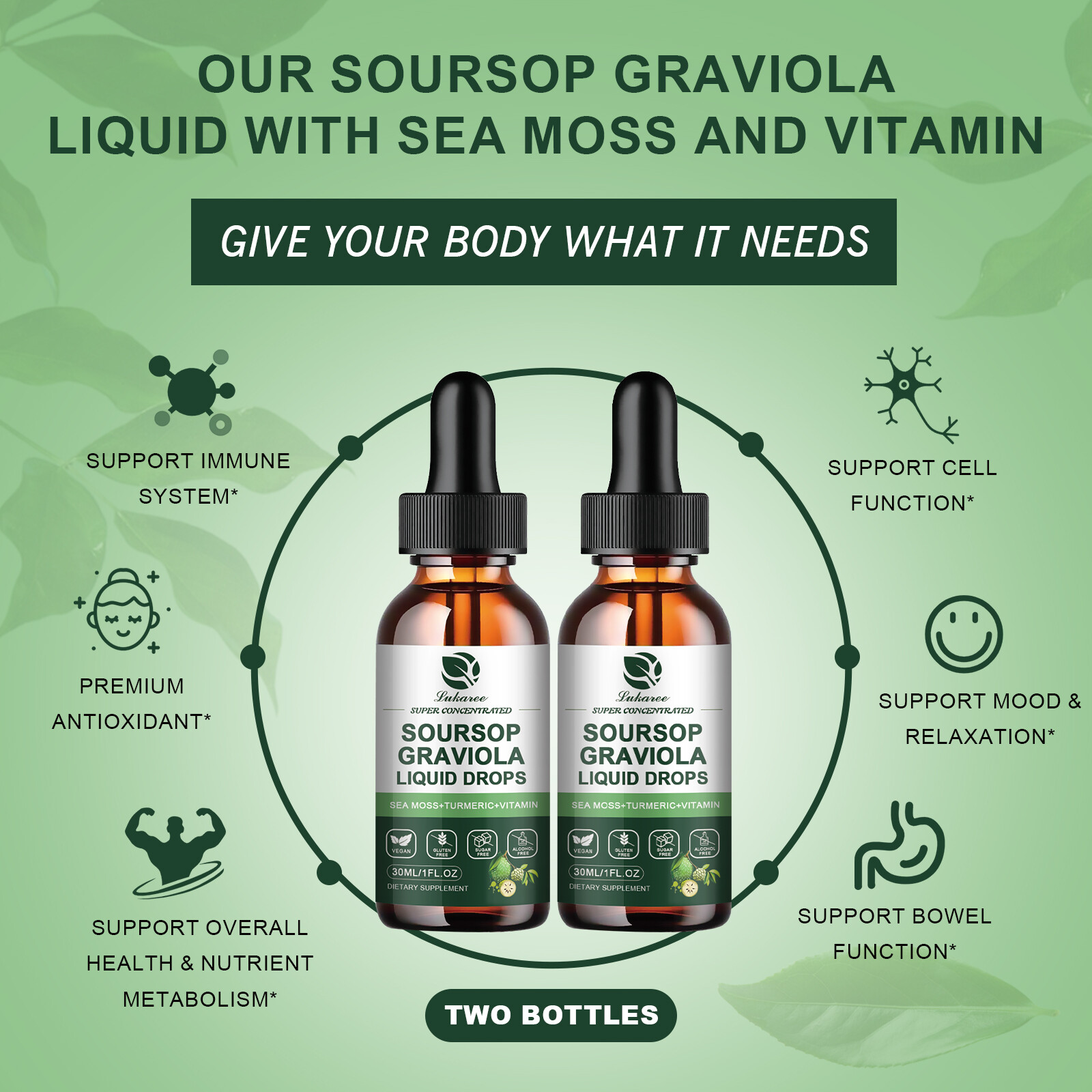 Soursop Graviola Drops 1000mg,High-Efficiency,Support Immune,Relaxation Supply