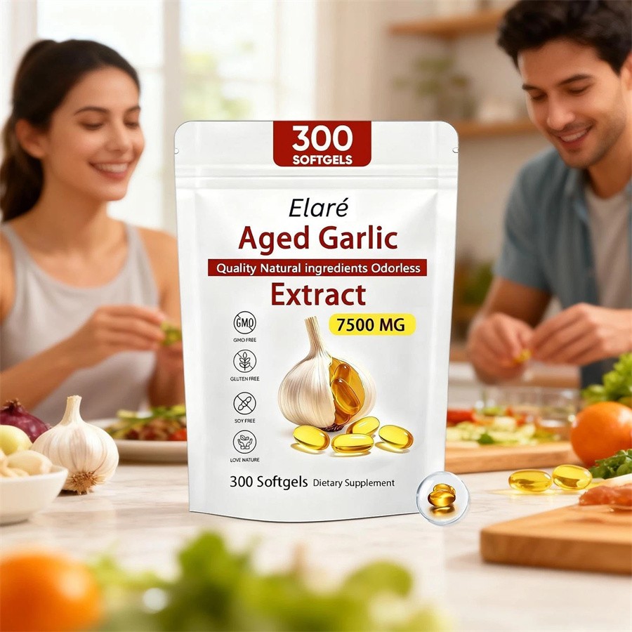 1-5X Elare Aged Garlic Extract, 300 Softgels, 7500mg Odorless | Heart & Immune