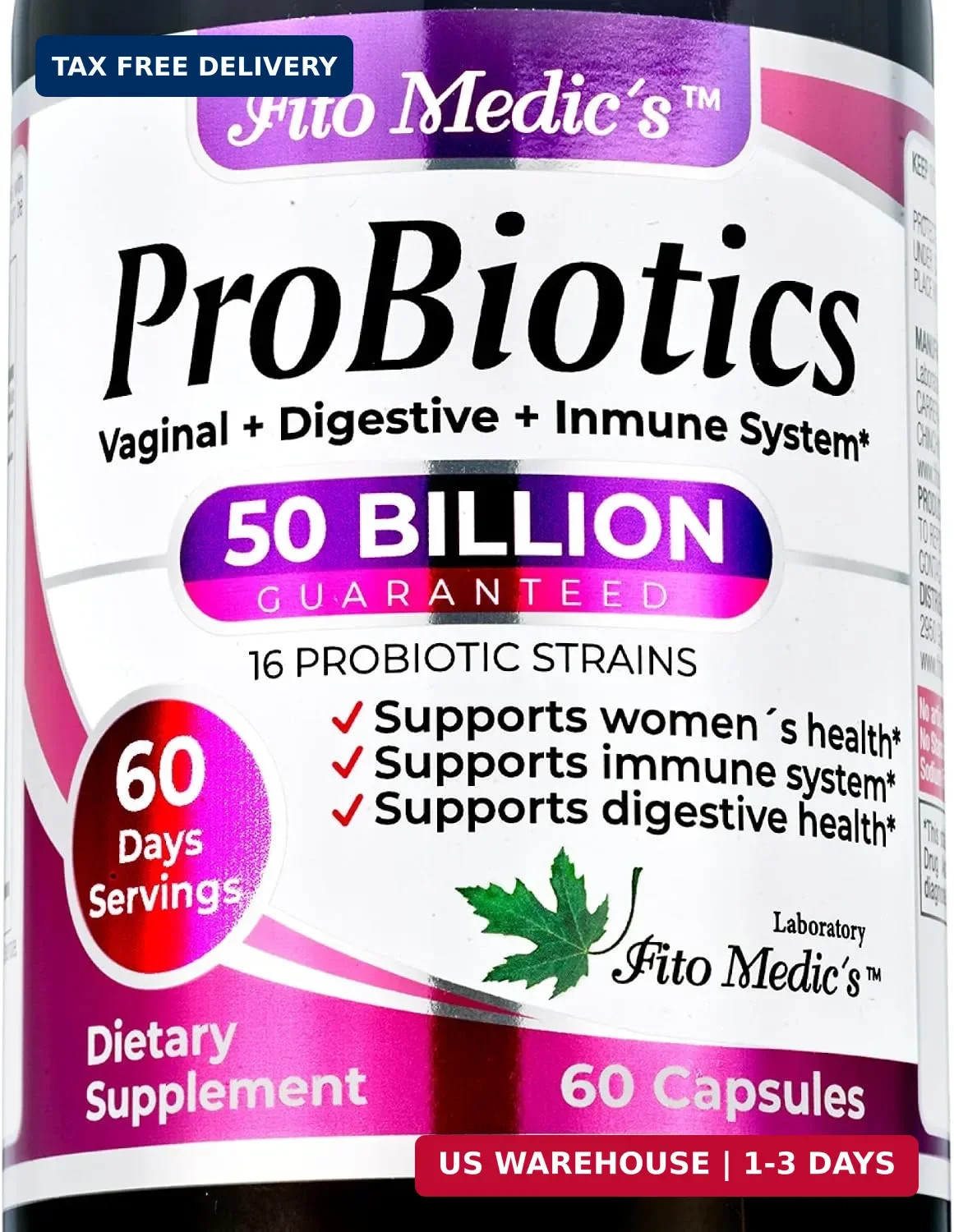 FITO MEDIC’S Lab Probiotic Supplement, 50 Billion CFU, 16 Strain Blend, 60 Day S