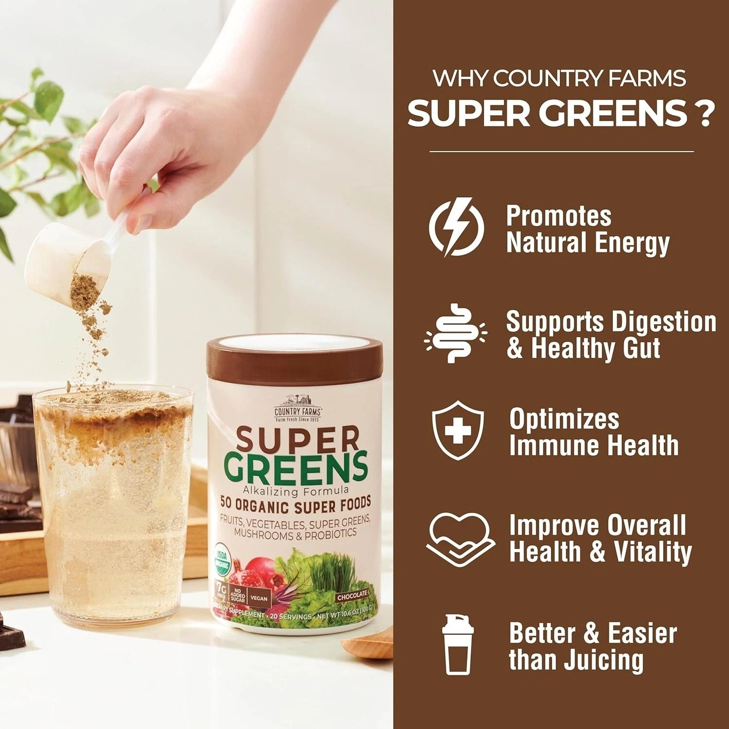 Country Farms Super Greens Flavor, 50 Organic Super Foods, USDA Organic Drink…