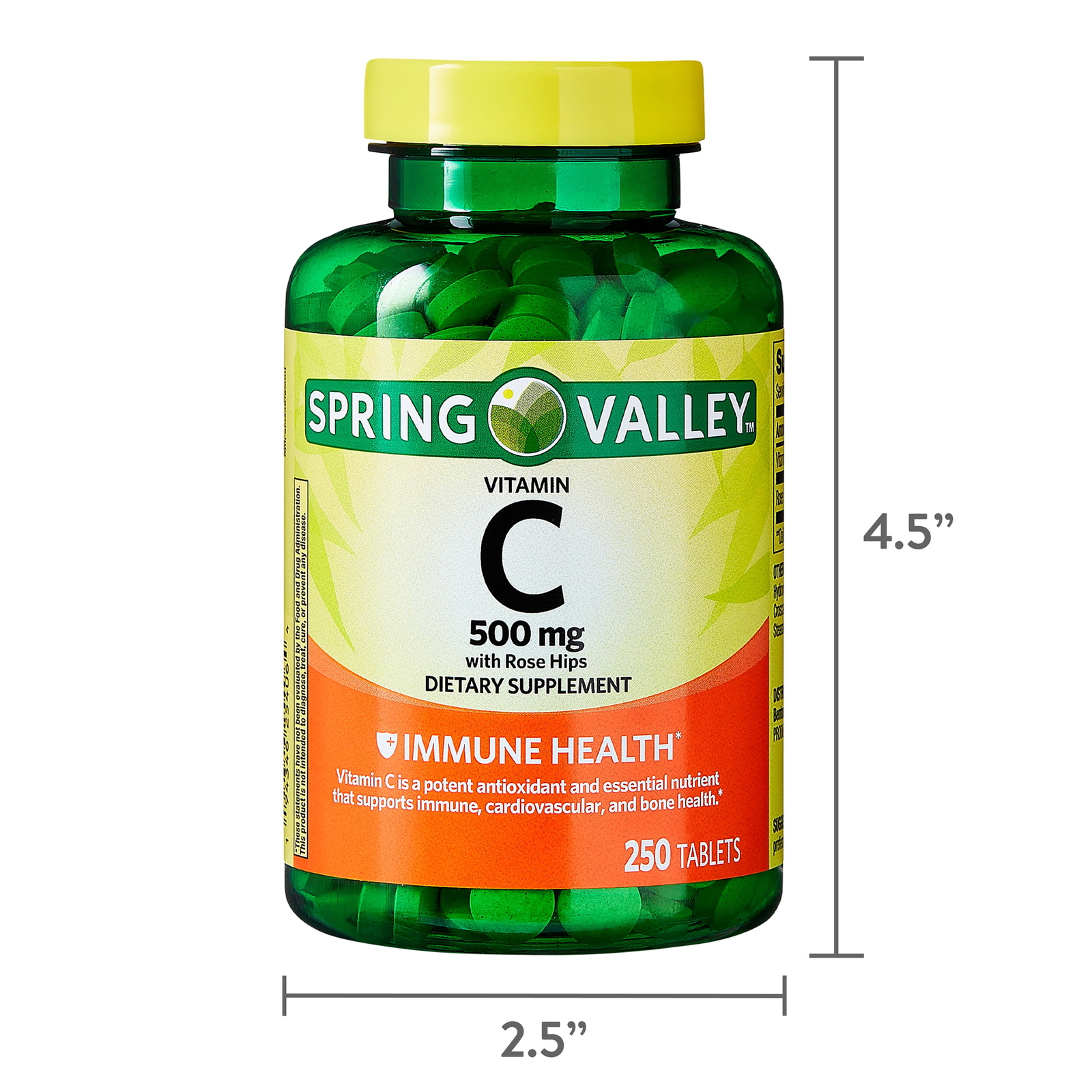 250 Count Spring Valley Vitamin C Supplement with Rose Hips Tablets, 500 mg