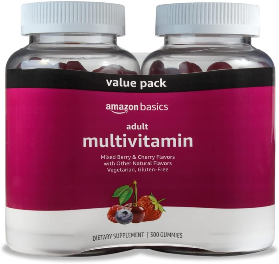 Amazon Basics Adult Multivitamin Gummies, Mixed Berry & Cherry, 150 Gummies, 75-