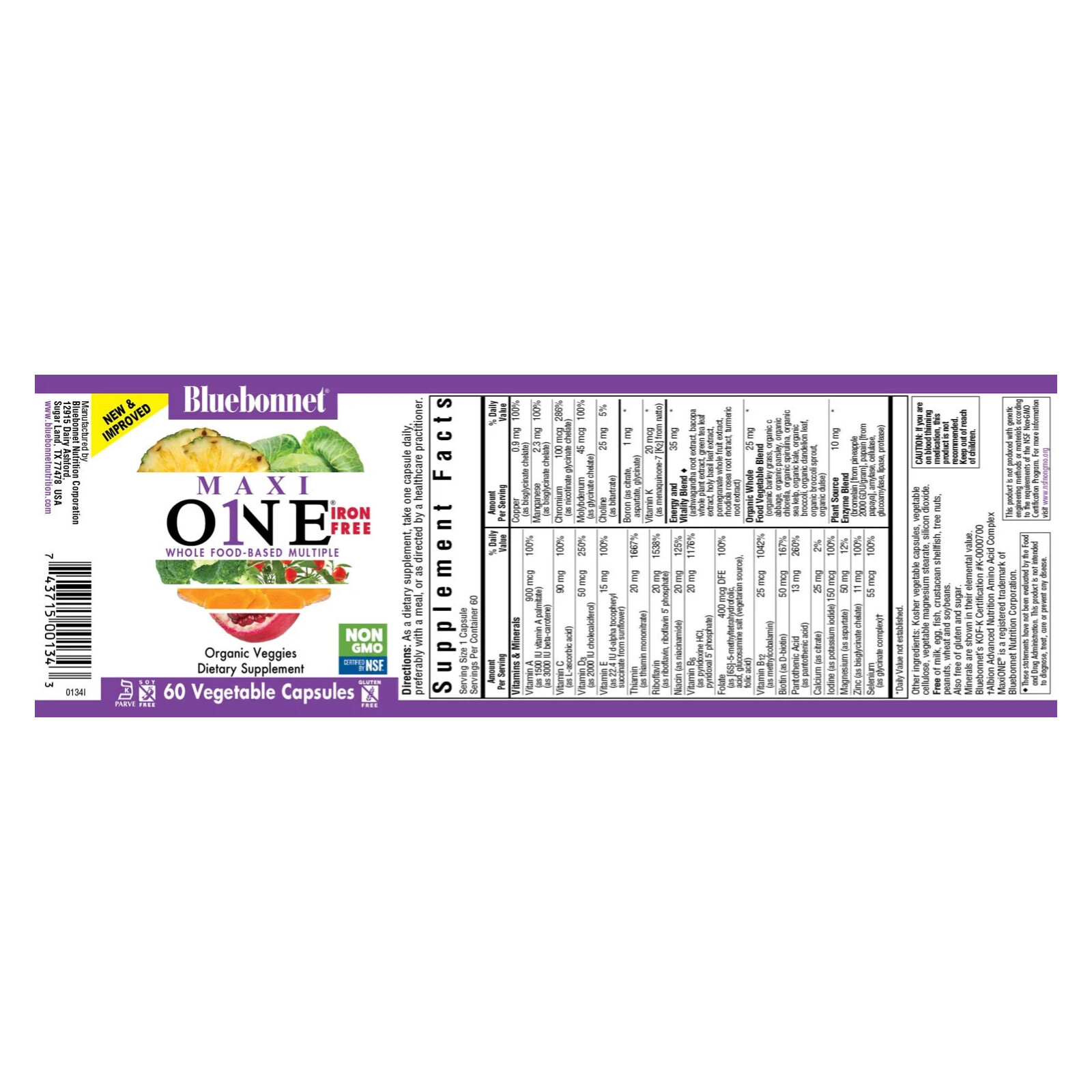 Bluebonnet Maxi One Iron Free 60 Veg Capsules