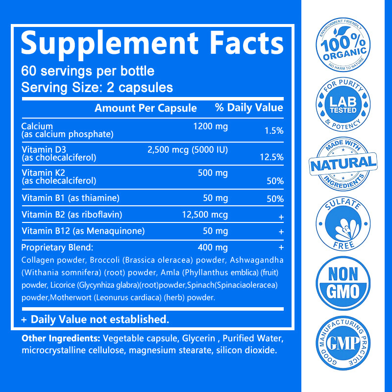 Calcium Vitamin D3 + K2 + B12 120 Softgel Improve Bone Teeth Joint Boost Immune