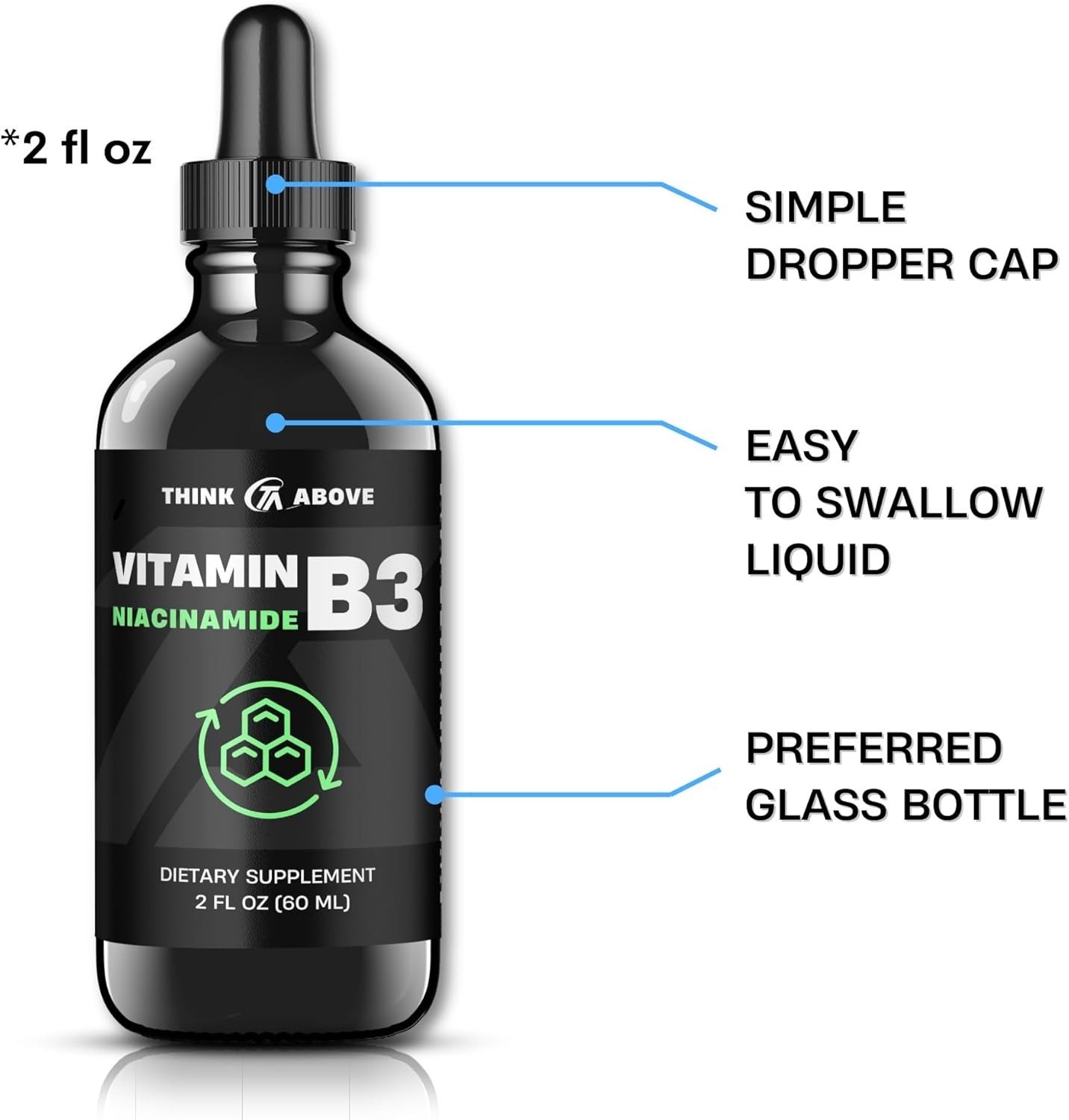 Think Above Vitamin B3 Niacinamide Liquid – Non Flush Form of B3 Niacin – Con…