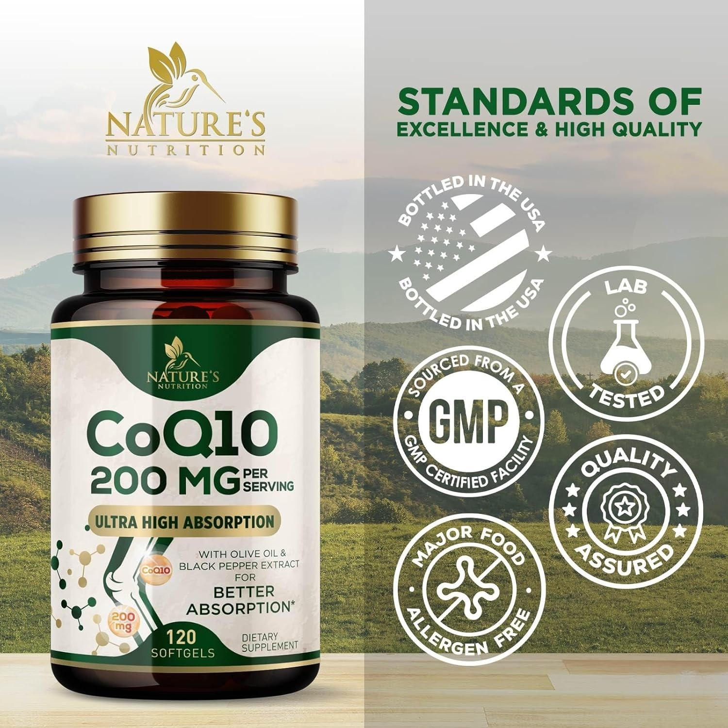 CoQ10 200mg Softgels – Coenzyme Q10 Heart Health Support Antioxidant Supplement
