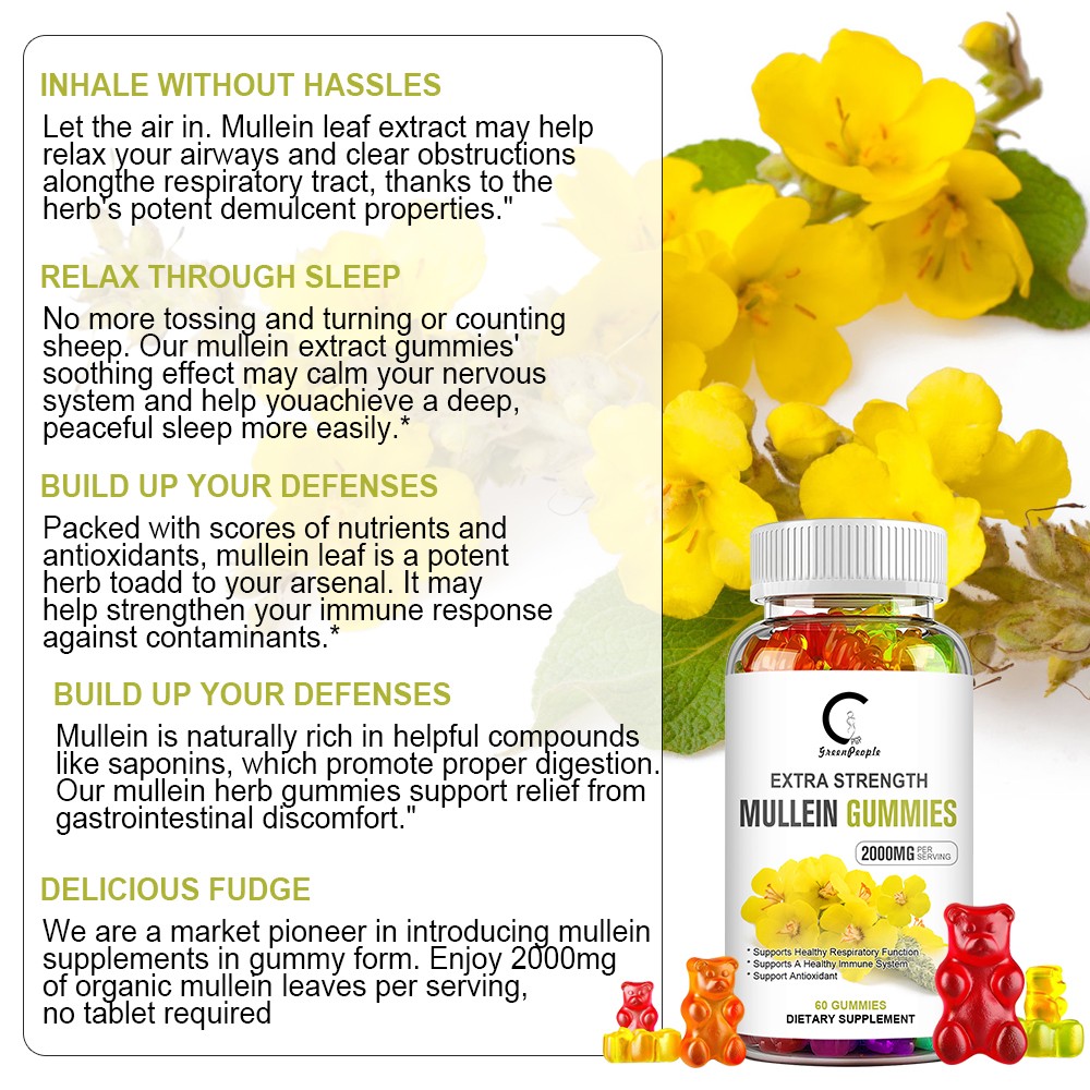Mullein Leaf Gummies For Lung Cleanse Detox Natural Mullein Herbal Supplement