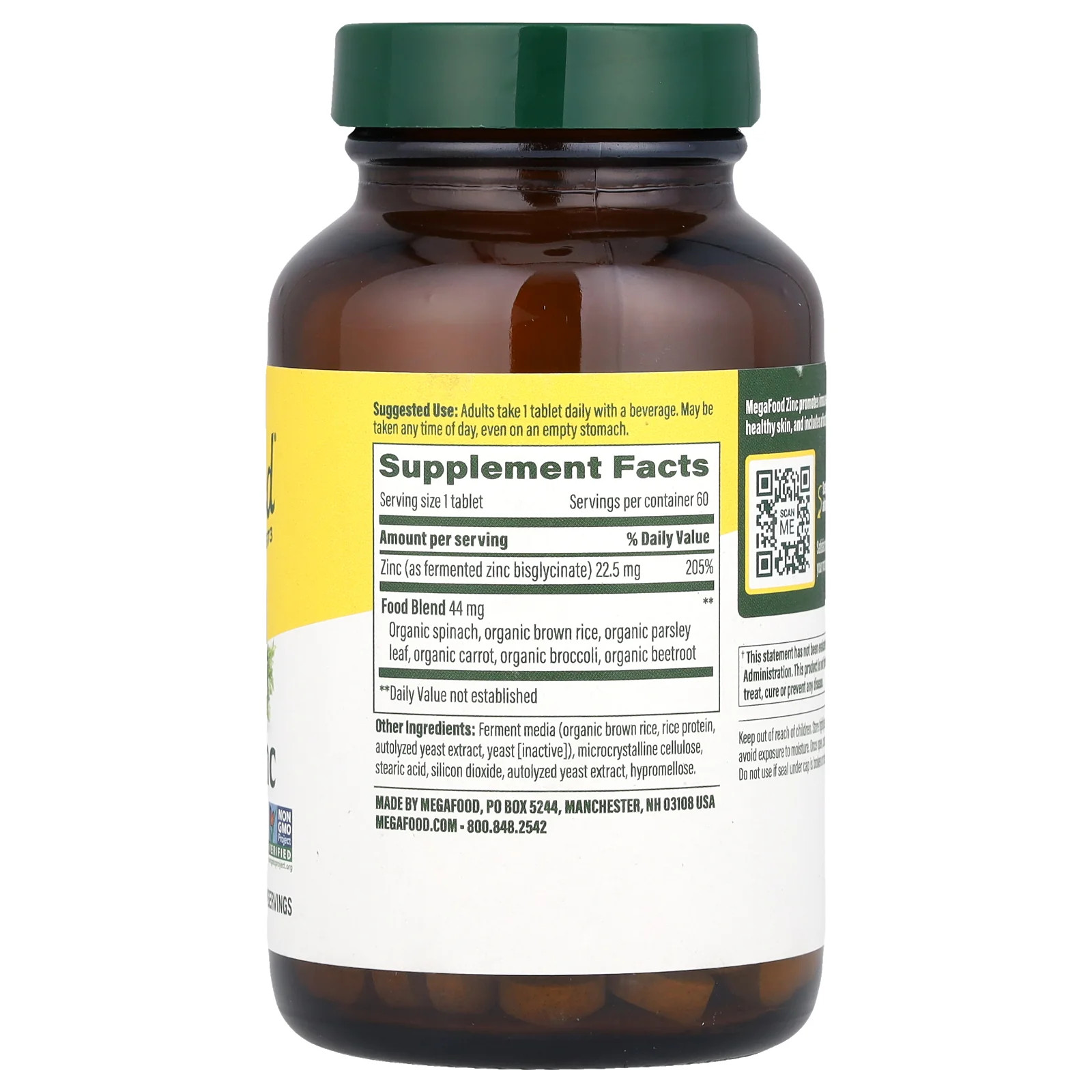 2 X MegaFood, Zinc, 22.5 mg, 60 Tablets