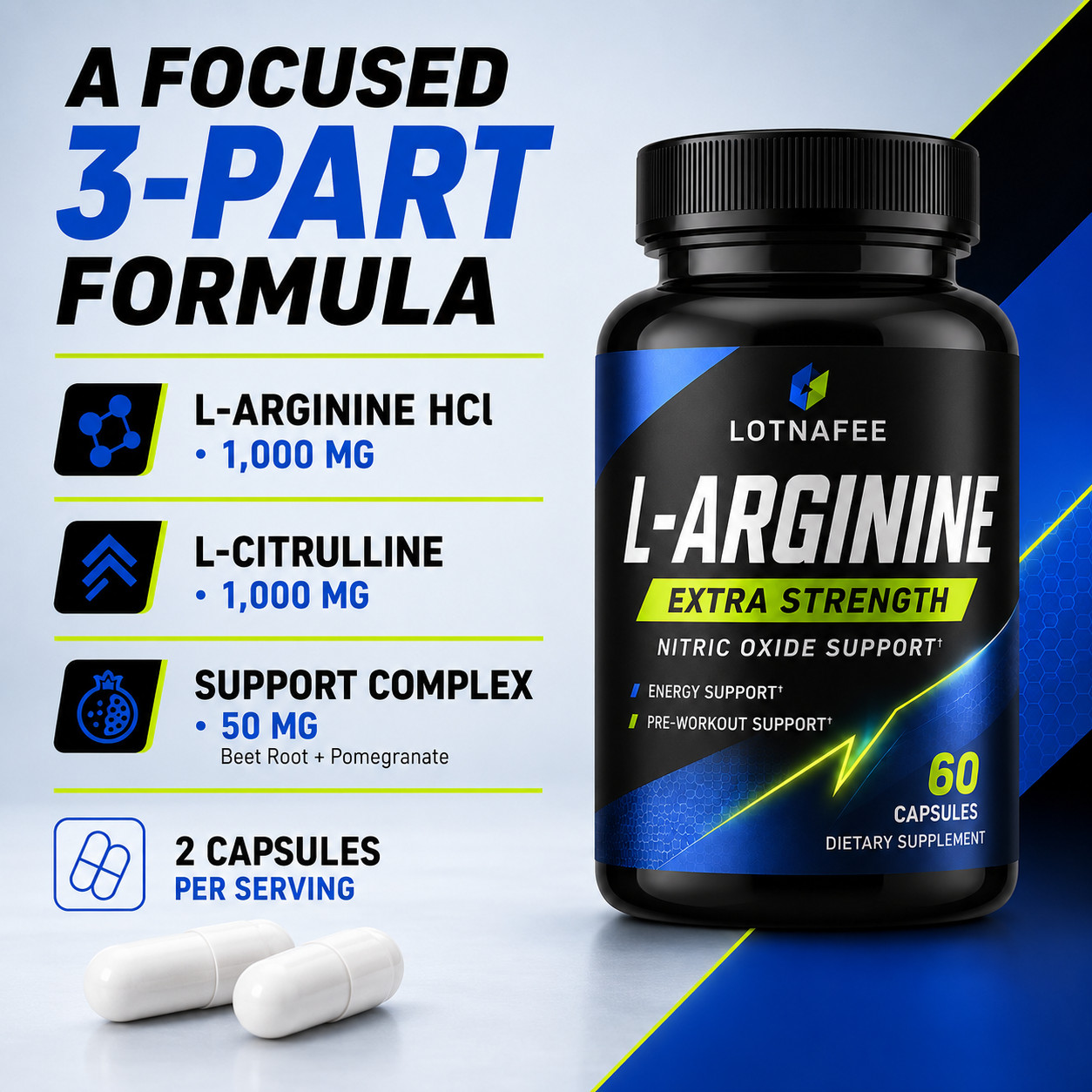 Extra Strength L-Arginine and L-Citrulline 2000mg Nitric Oxide Support, 60 Capsu