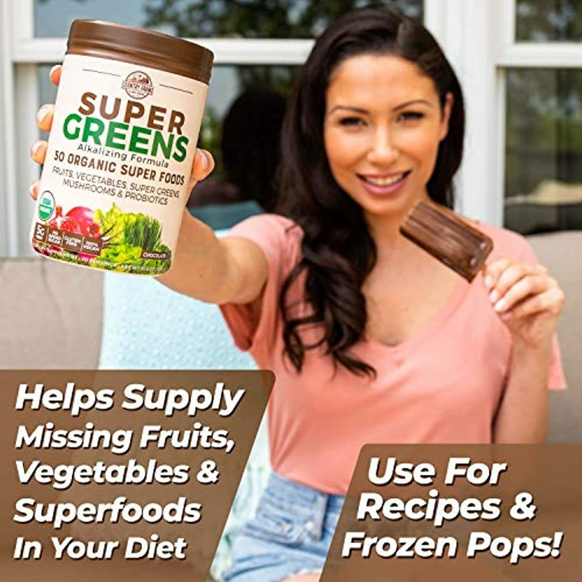 Country Farms Super Greens Chocolate Flavor, 50 Organic Super Foods, 10.6 Ounce