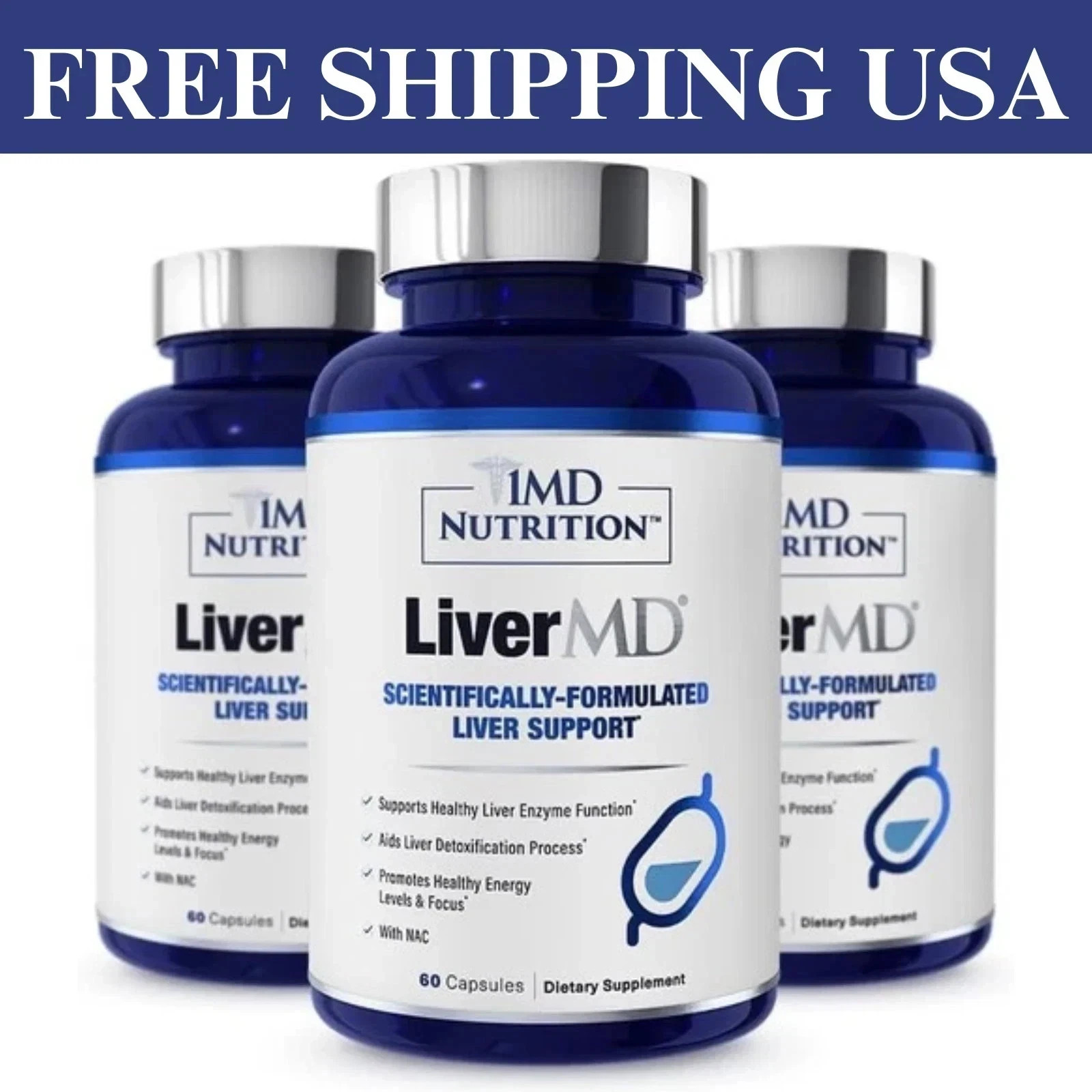 3 Packs 1MD Nutrition LiverMD Liver Support Supplement New 180 Count