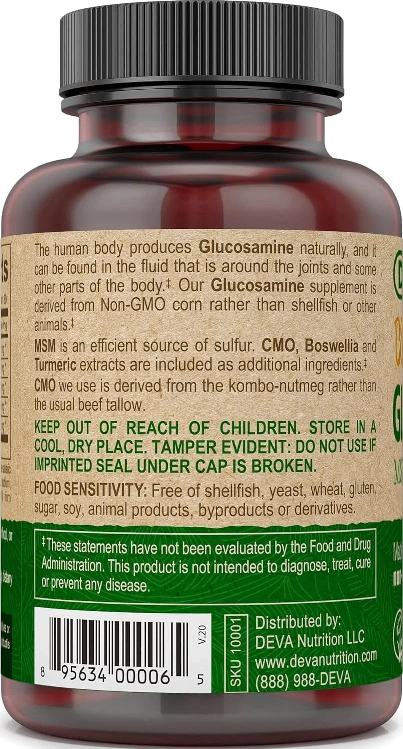 Vegan Glucosamine MSM-CMO-Turmeric Non-Shellfish 90 Tabs Each (Pack of 3)