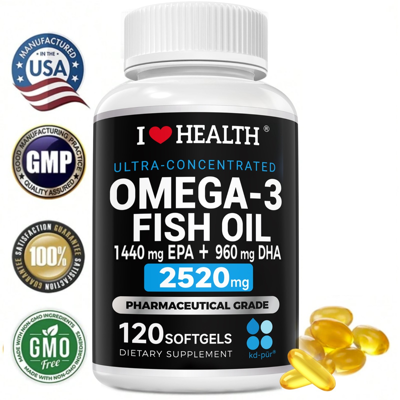 Wild Alaskan Fish Oil 3000mg per Capsule with 2520mg EPA & DHA，120 Softgels