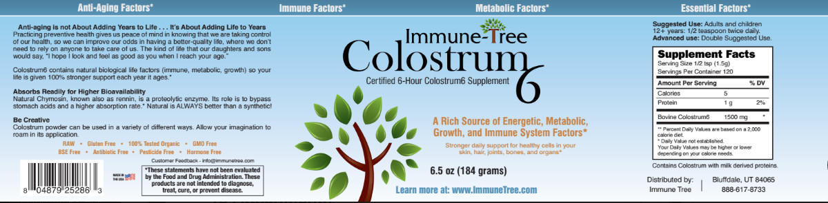Immune-Tree Colostrum6 Certified 6-Hour Colostrum Supplement, 6.5 oz (184 grams)