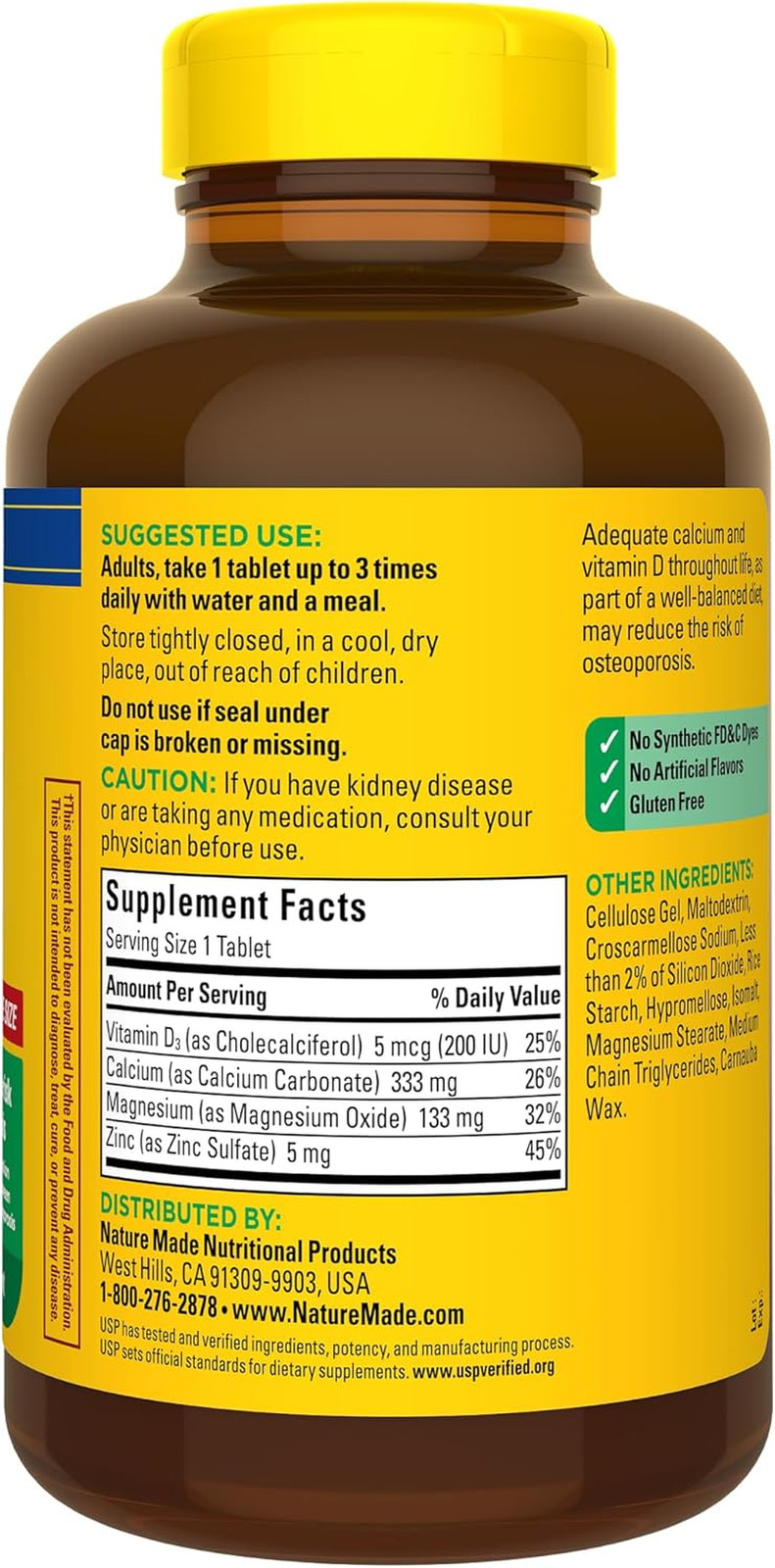 Nature Made Calcium Magnesium Zinc with Vitamin d3 Supplement Bone Support 300ct