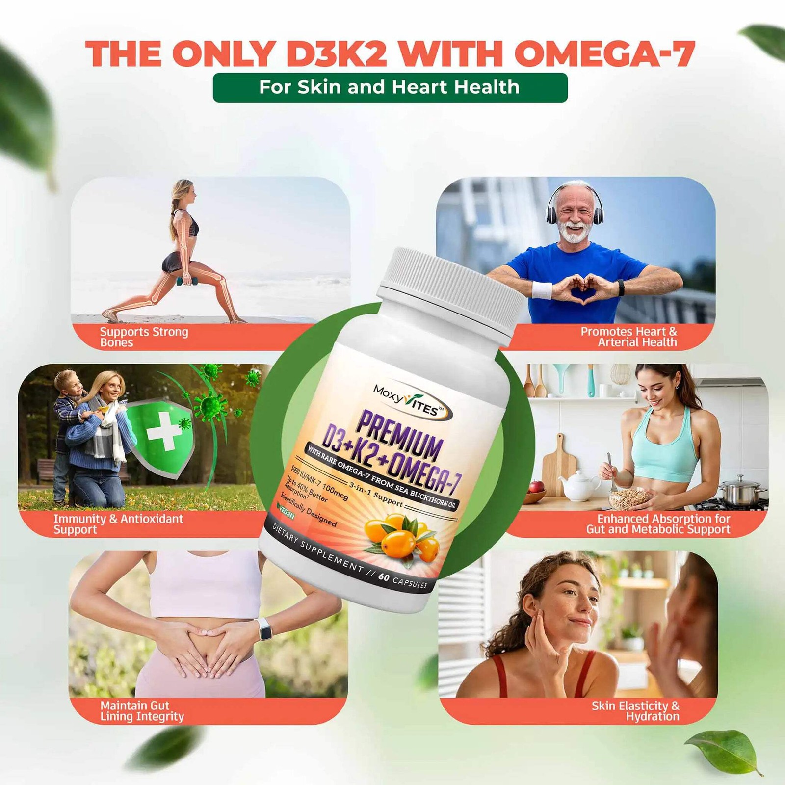 Vitamin D3 K2 MK7 – 5000 IU with Sea Buckthorn Oil