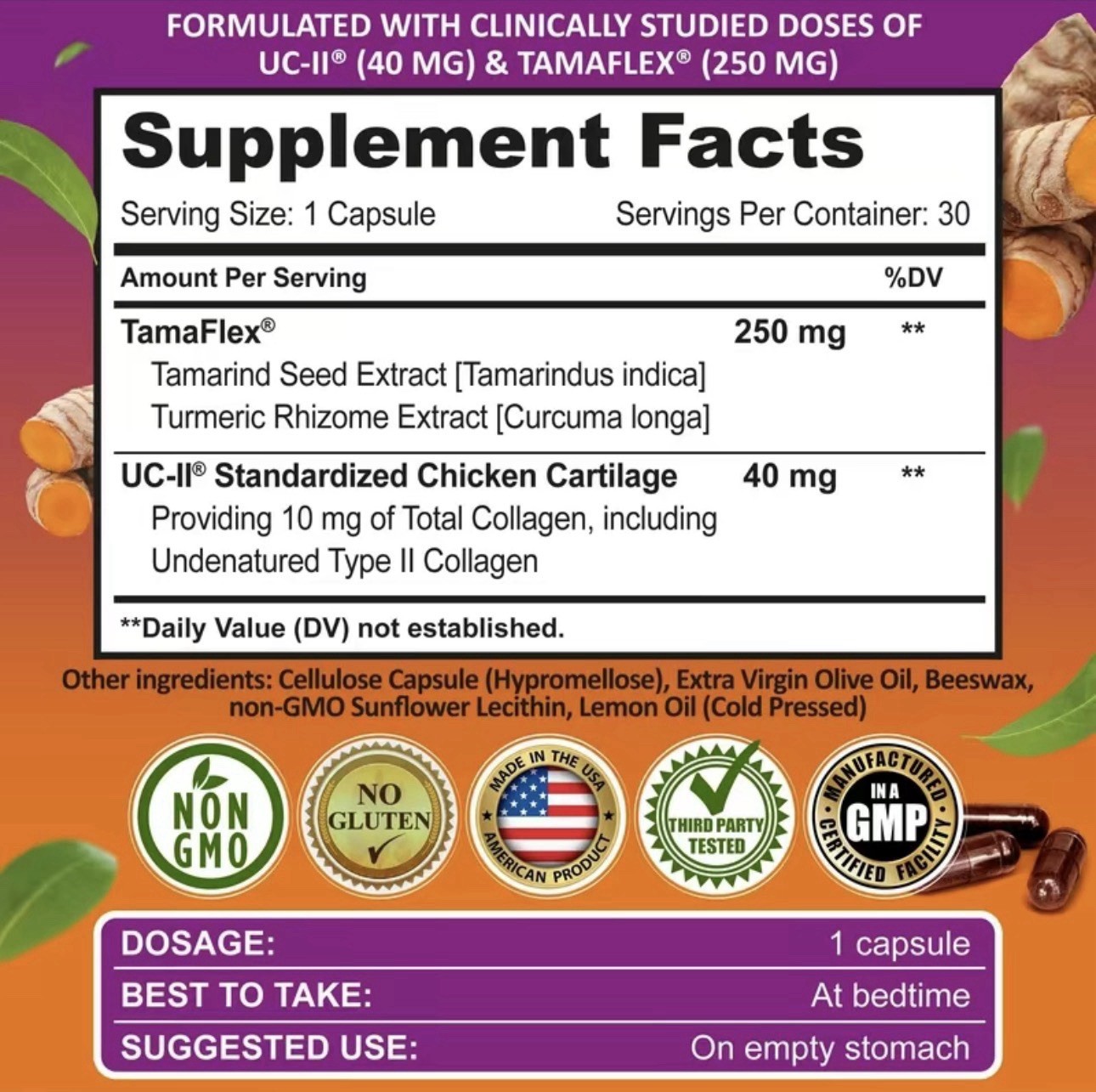 Joint Support Supplement – UC-II Collagen & TamaFlex (Turmeric + Tamarind) 30 Ct