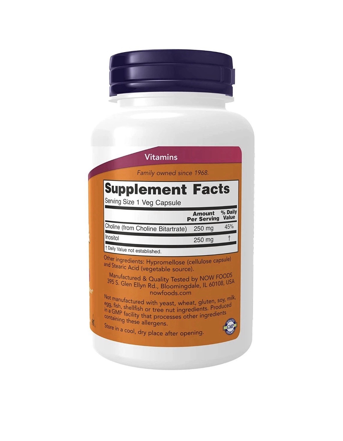 NOW FOODS Choline & Inositol 500 mg 100 Veg Capsules Exp 5/27