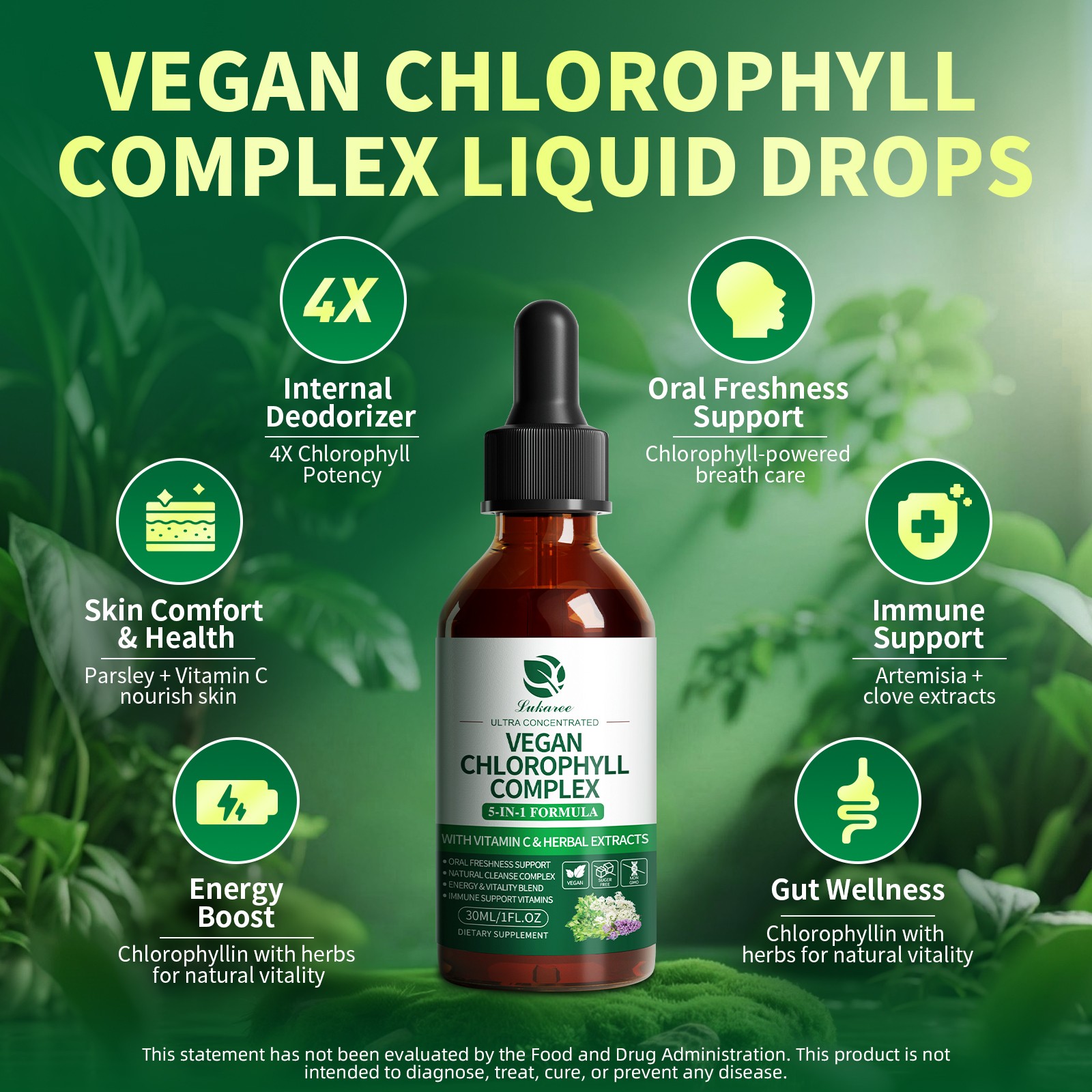 60ml Natural Peppermint Chlorophyll Liquid Drops Vegan Gluten Free Supplement