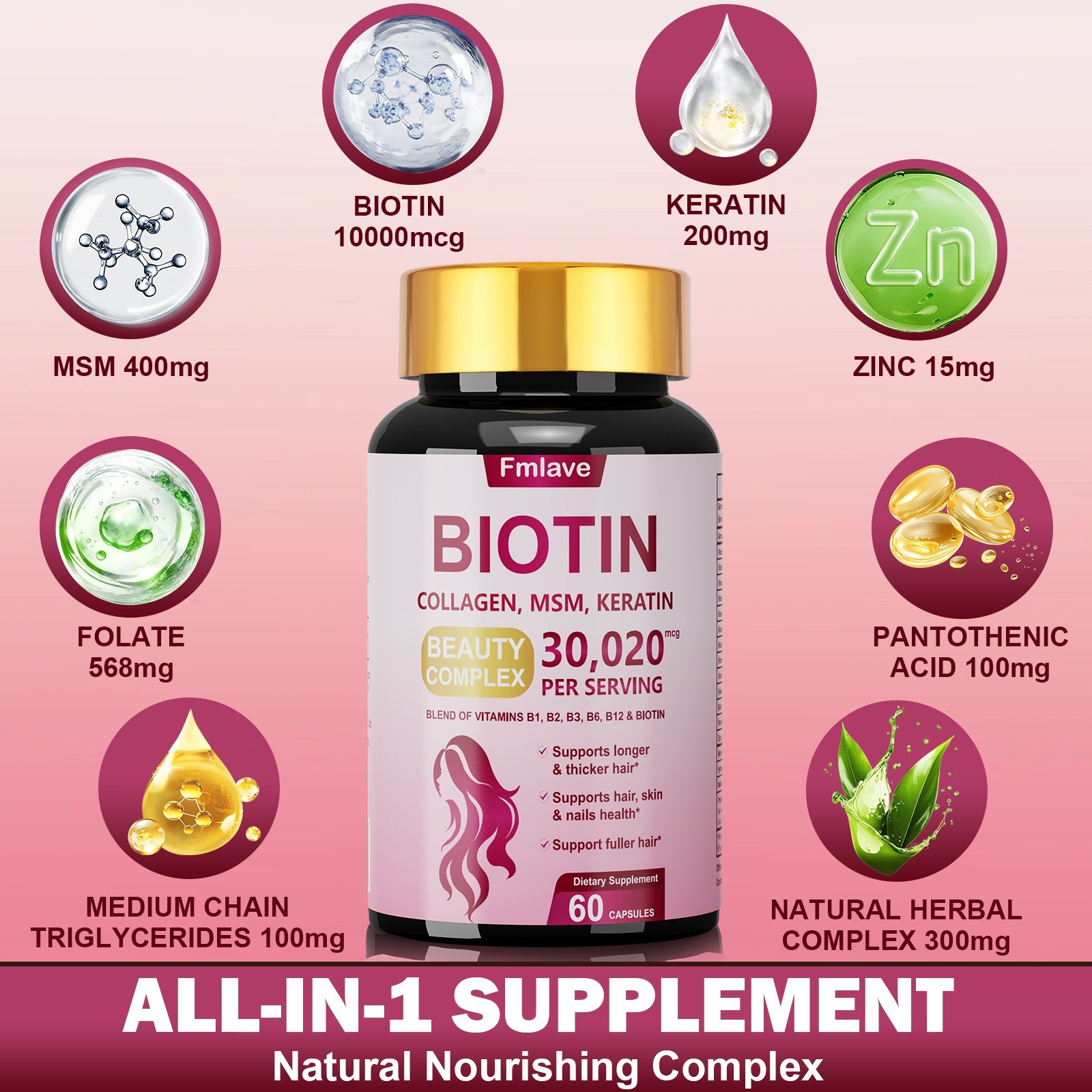 Biotin w/ Collagen & Keratin Hair Skin Nails Beauty Complex 04/2027 FreeShipping